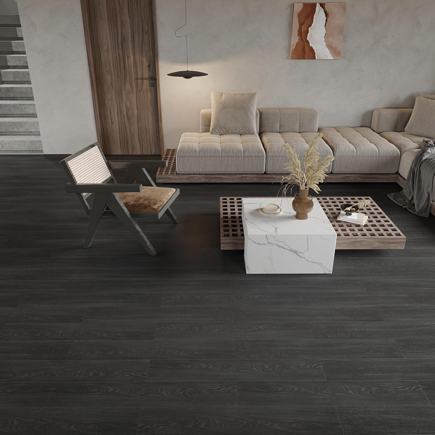 6”X36” Oak Wood Vinyl Flooring Planks Black Peel and Stick Floor Tiles