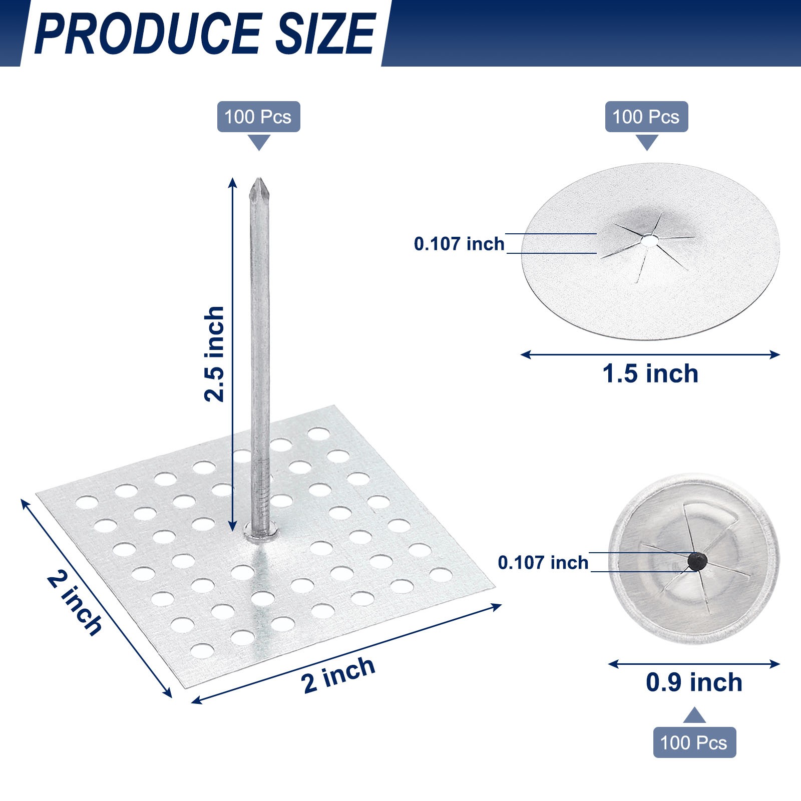 2-1/2inch Perforated Insulation Pins for Wall and Ceiling (100 Set / 300 Pieces)