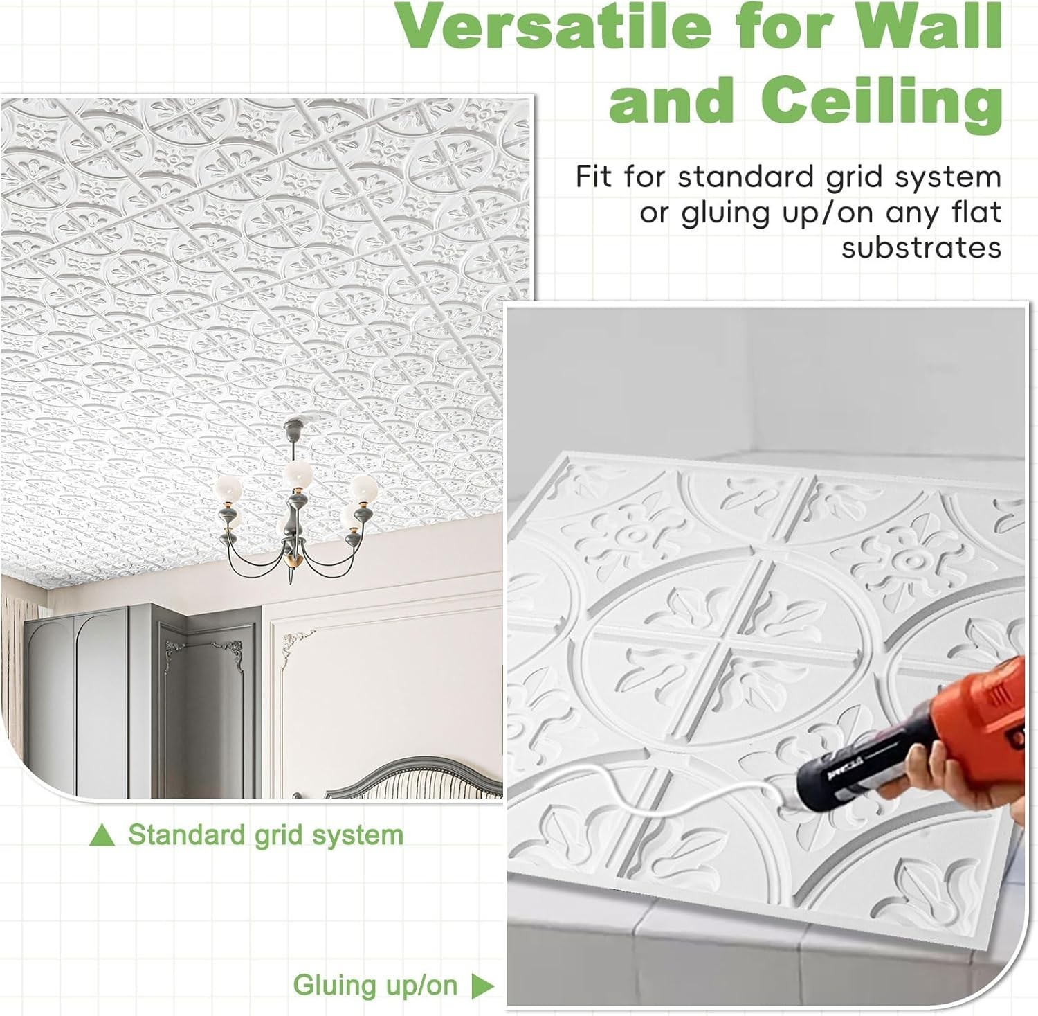 Traditional Style White Ceiling Tiles 2×2 – 12 Pack