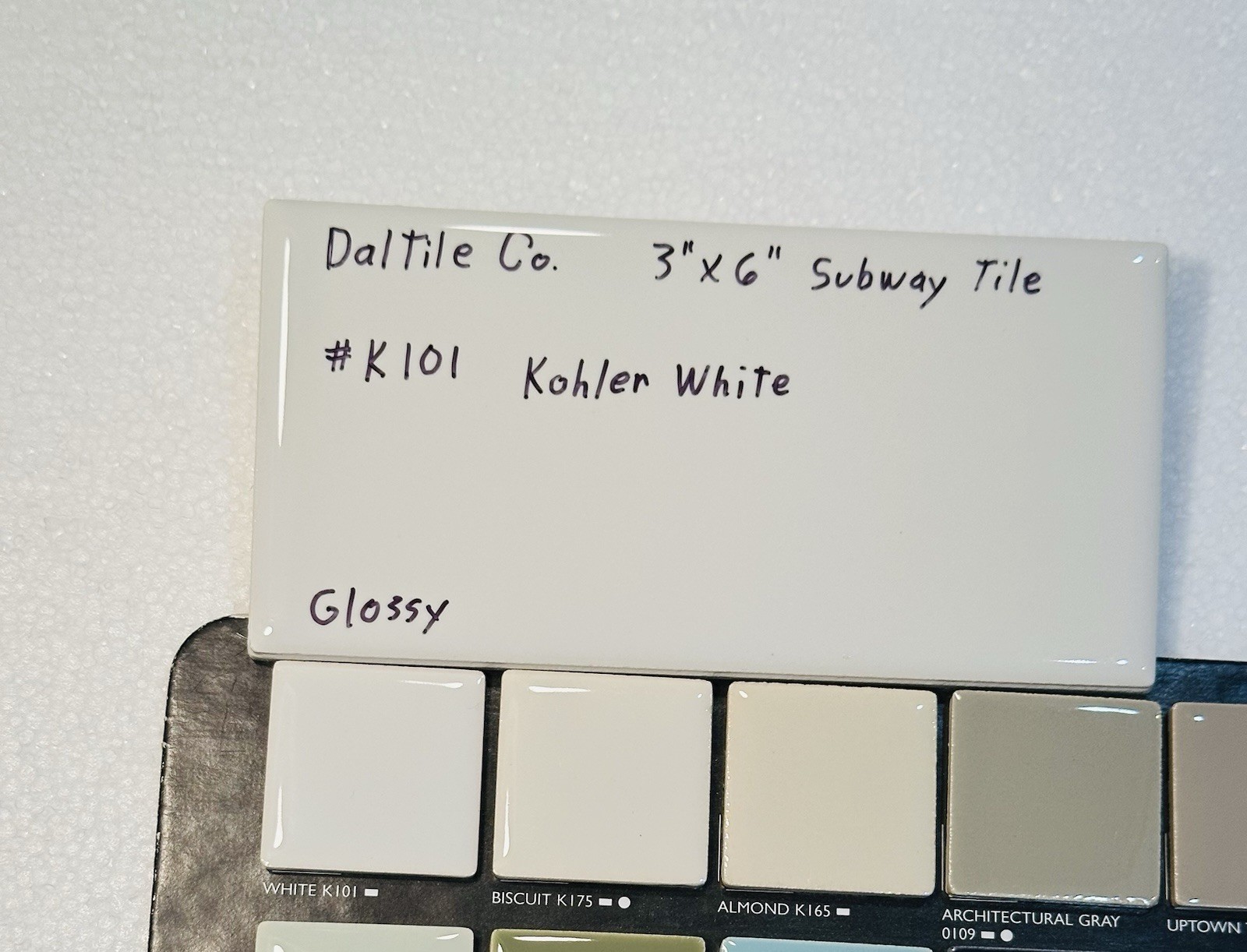 1 pc. Kohler White by Daltile #K-101: 3″ X 6″ Glossy Ceramic Tile, New Stock