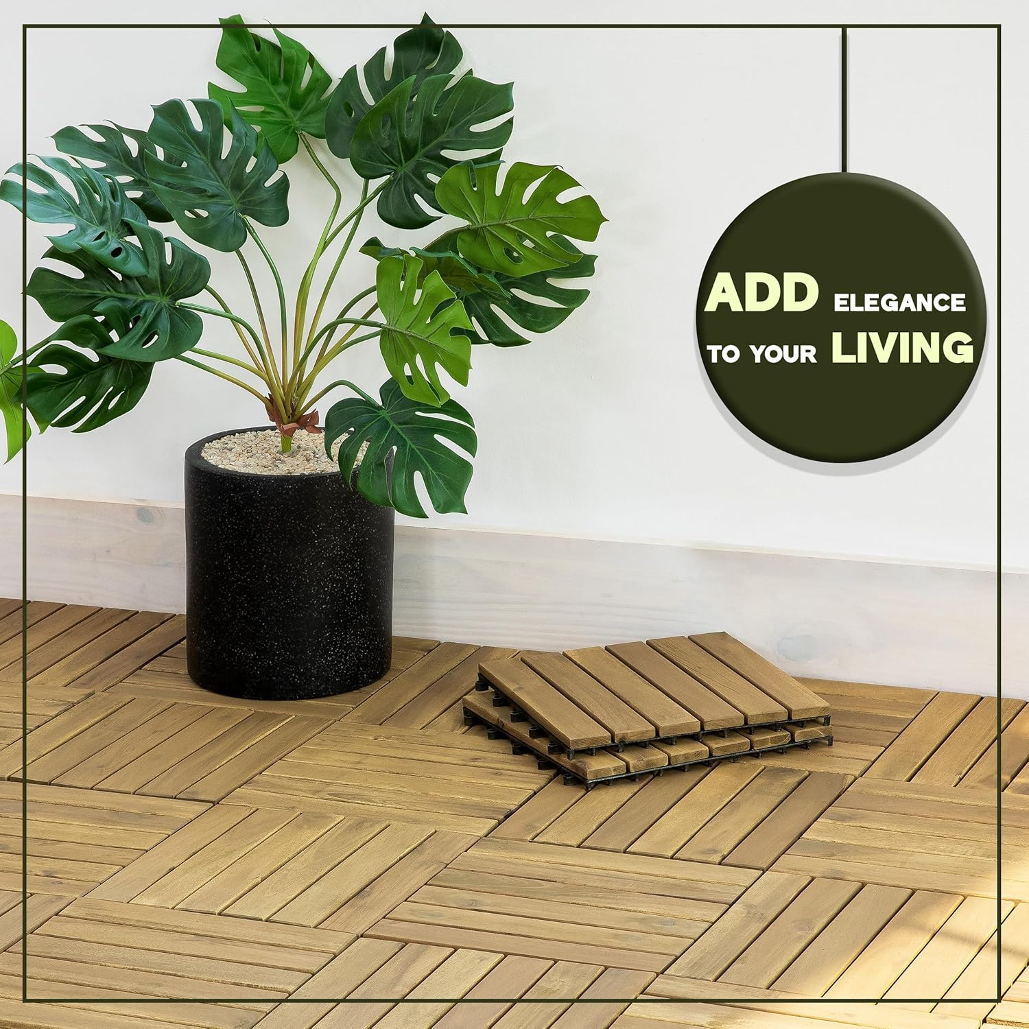 Acacia Wood Deck Tiles 9 Pcs Interlocking Snap Flooring Patio Balcony Pool
