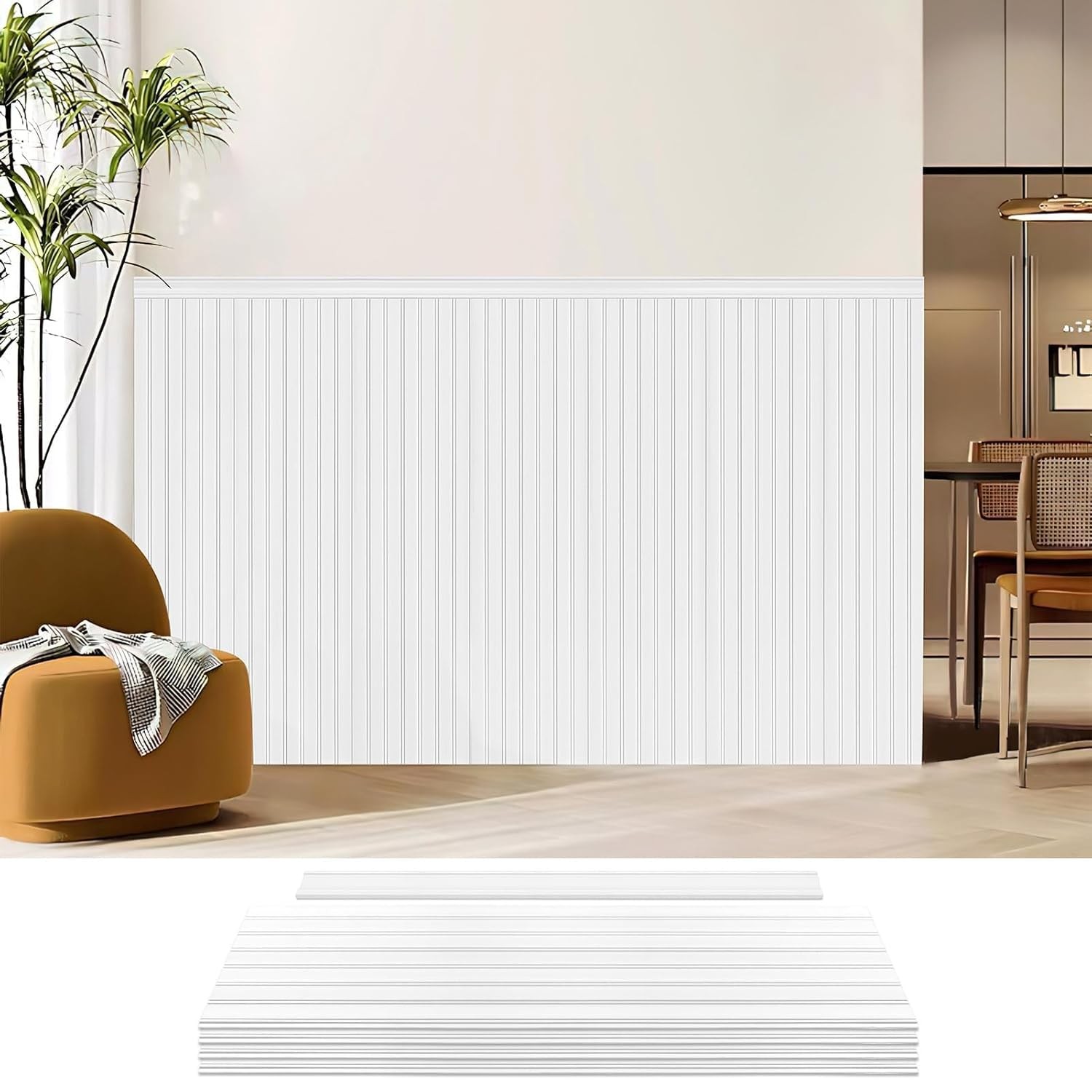 Wainscoting Wall Panel Kit 37.8″ Tall Beadboard Panels Walls Polystyrene Board &