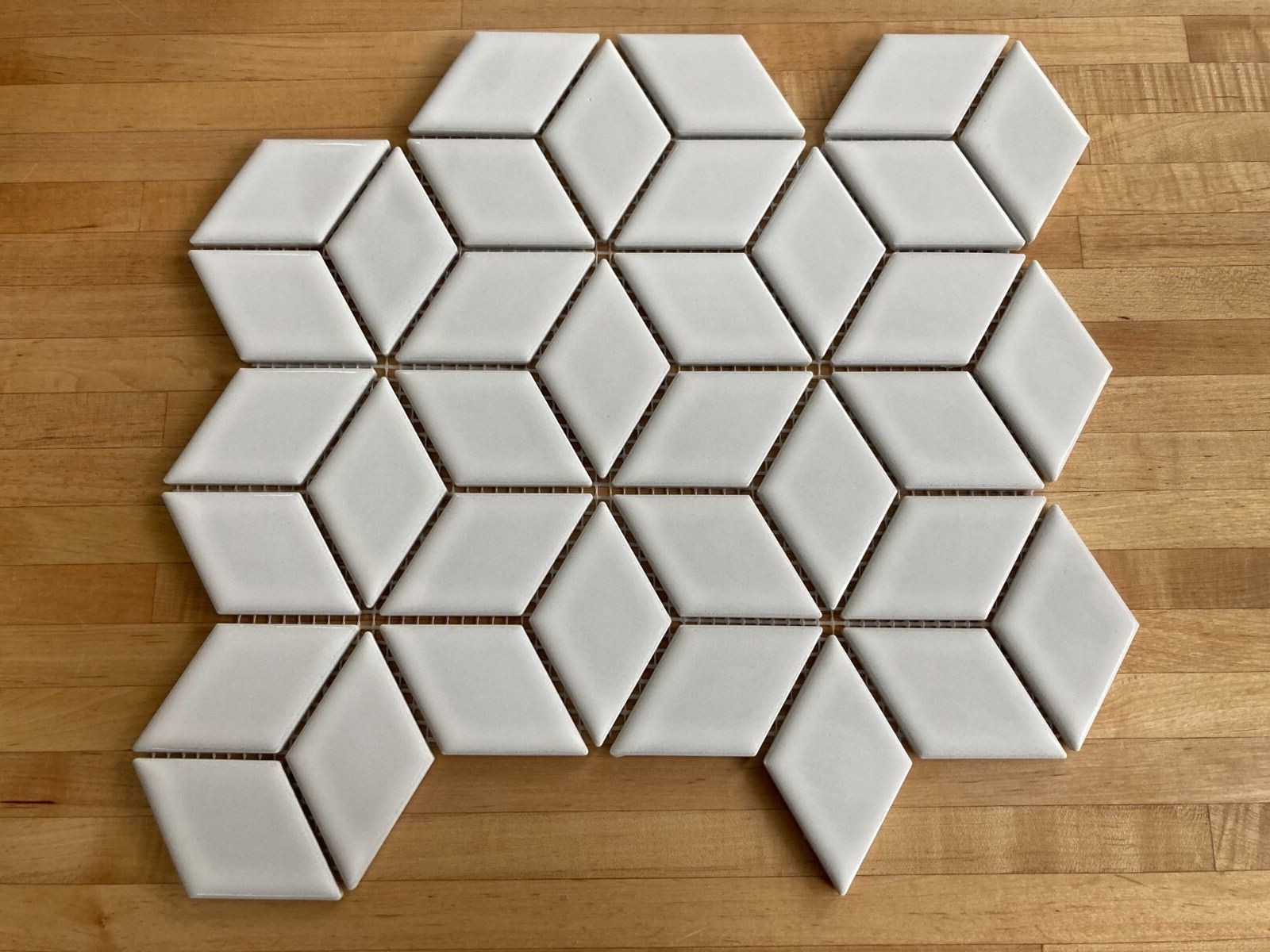Matte White Diamond Cube Porcelain Mosaic For Wall And Floor Tile, 10 sq feet