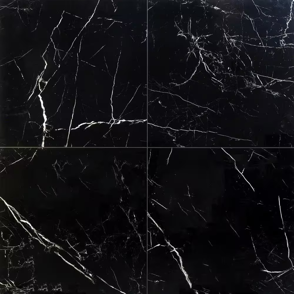 Marmo Black 23.62 In. X 23.62 In. Polished Marble Look Porcelain Floor and Wall
