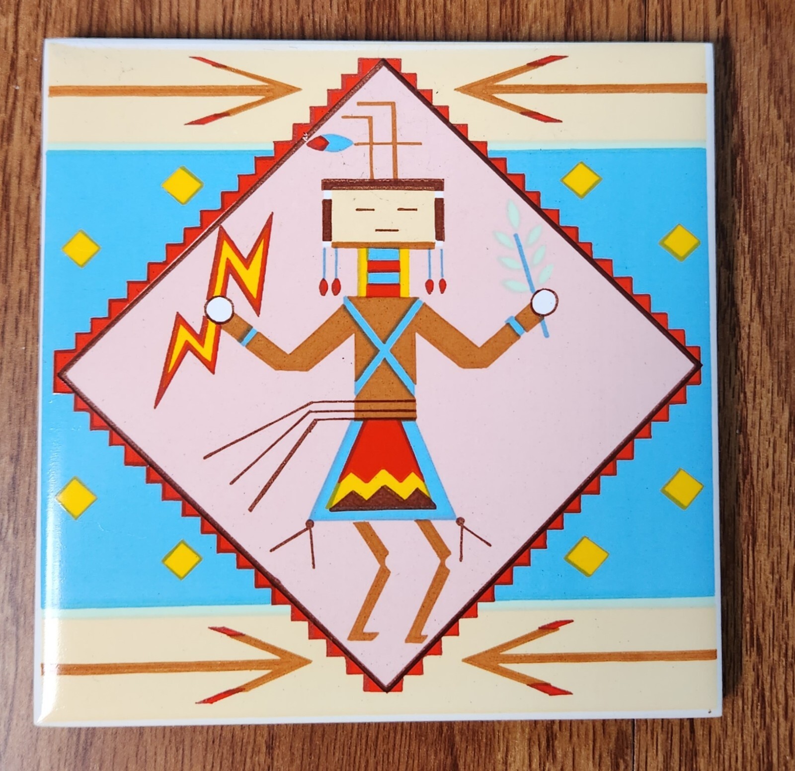 Set-of-2 VINTAGE Vandor 4.5” Ceramic Silkscreen Tile Trivet Wall Decor Cork Back
