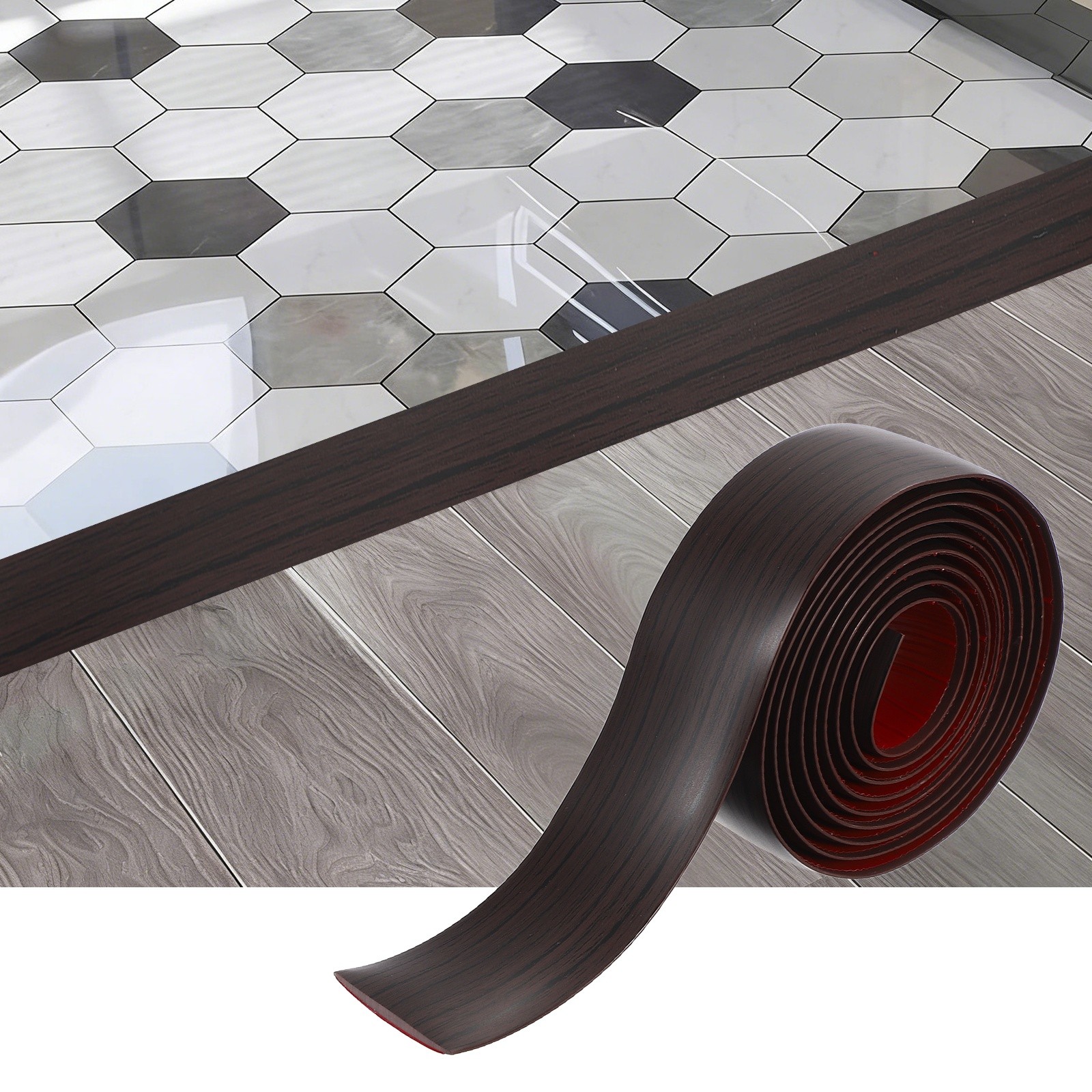 Floor Transition Strip, 3.2FTx1.57″x0.14″ Wood Grain Strips, Black Walnut Color