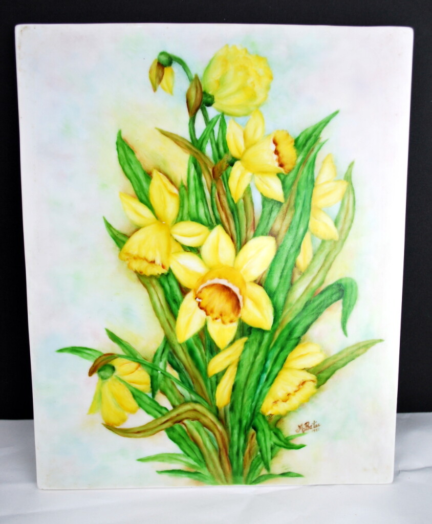 Pretty Jonquil Buttercup Hand Painted Tile 8 1/4″ X 10 1/8″ Yellows Greens