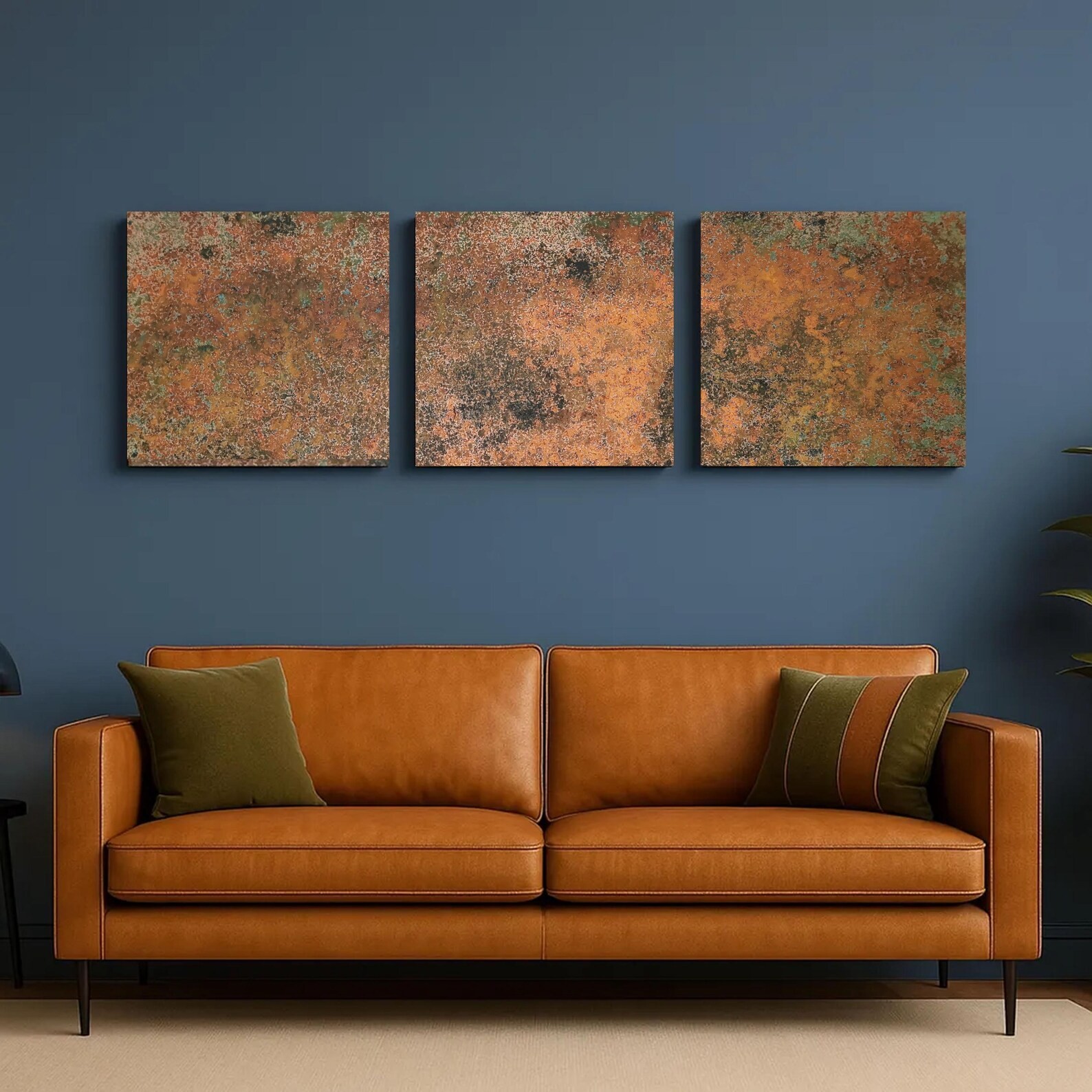 Real Copper Wall Art – 3 Panel Metal Artwork Abstract Patina Decor Handcrafted