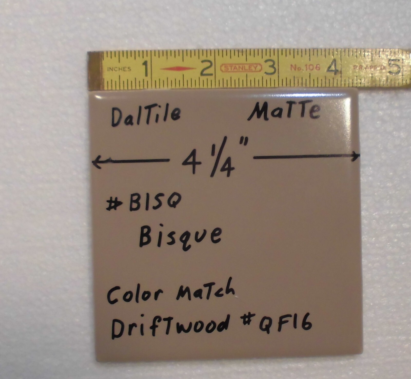 1 pc. Bisque Matte Ceramic Tile by Daltile #BISQ: 4-1/4″ Light Brown, NEW