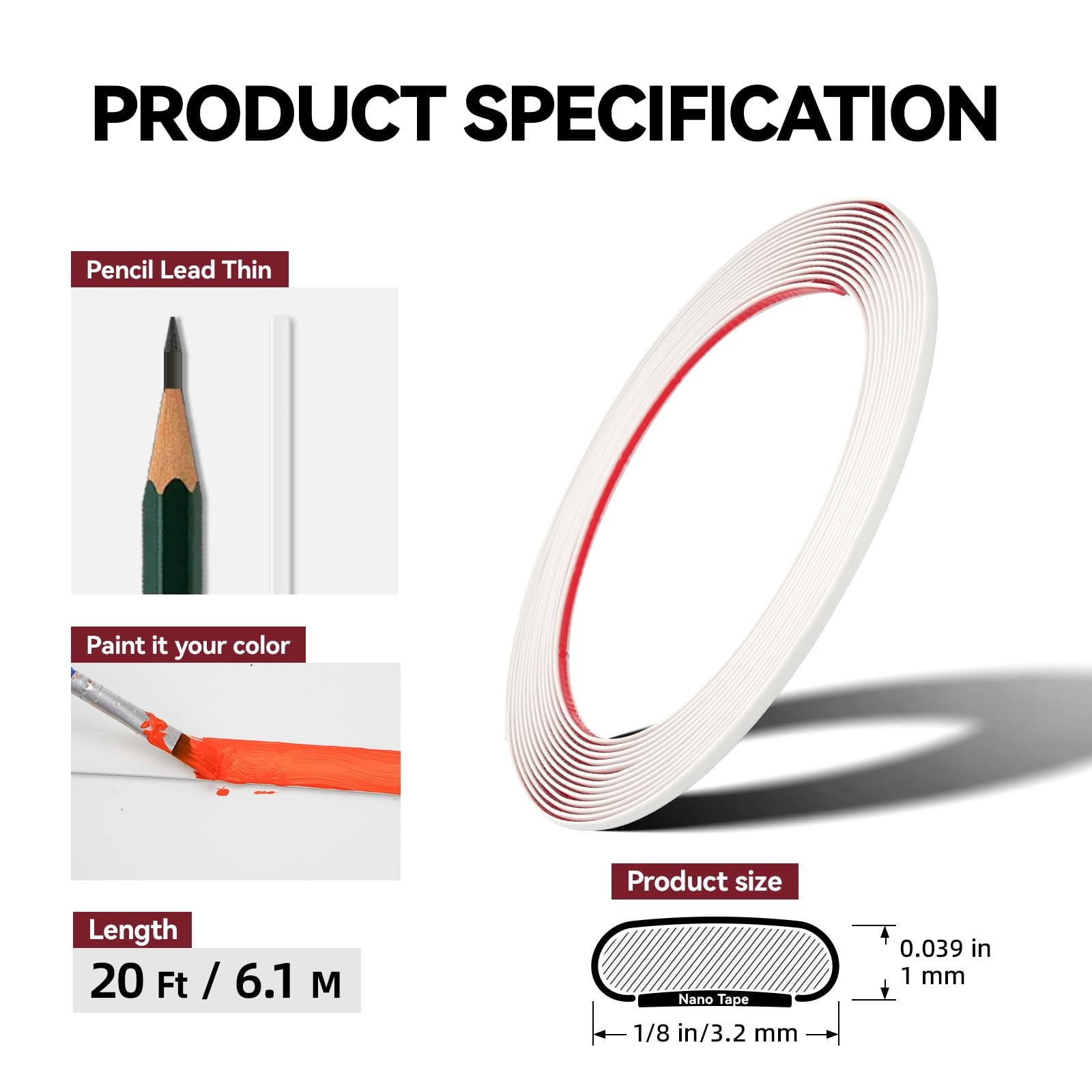 20FT x 1/8in Peel and Stick Wall Molding Trim, Flexible PVC Molding Trim for …