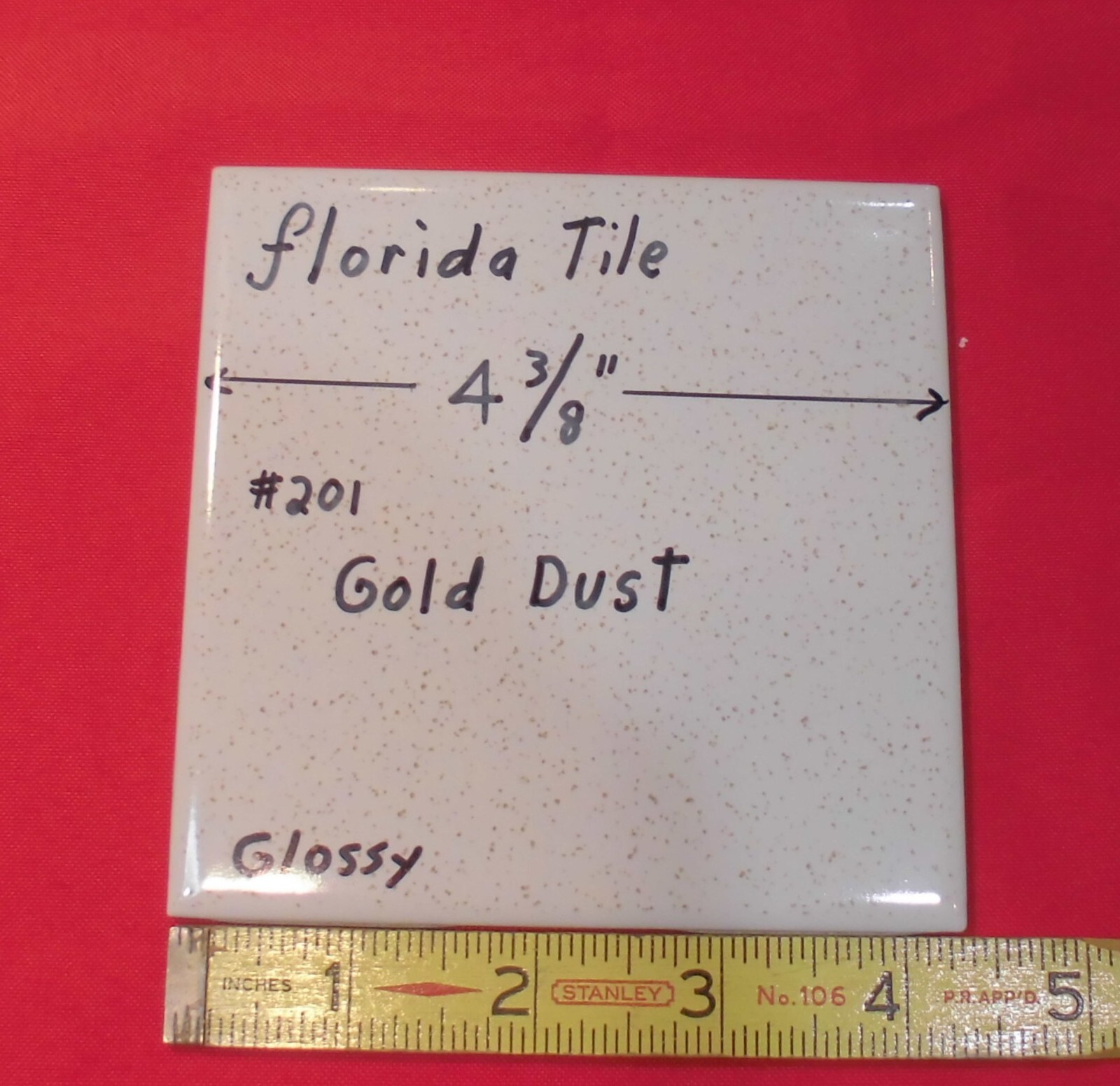 1 pc. Gold Dust: 4-3/8″ Glossy Ceramic Tile by Florida Tile Co. NOS, Speckled