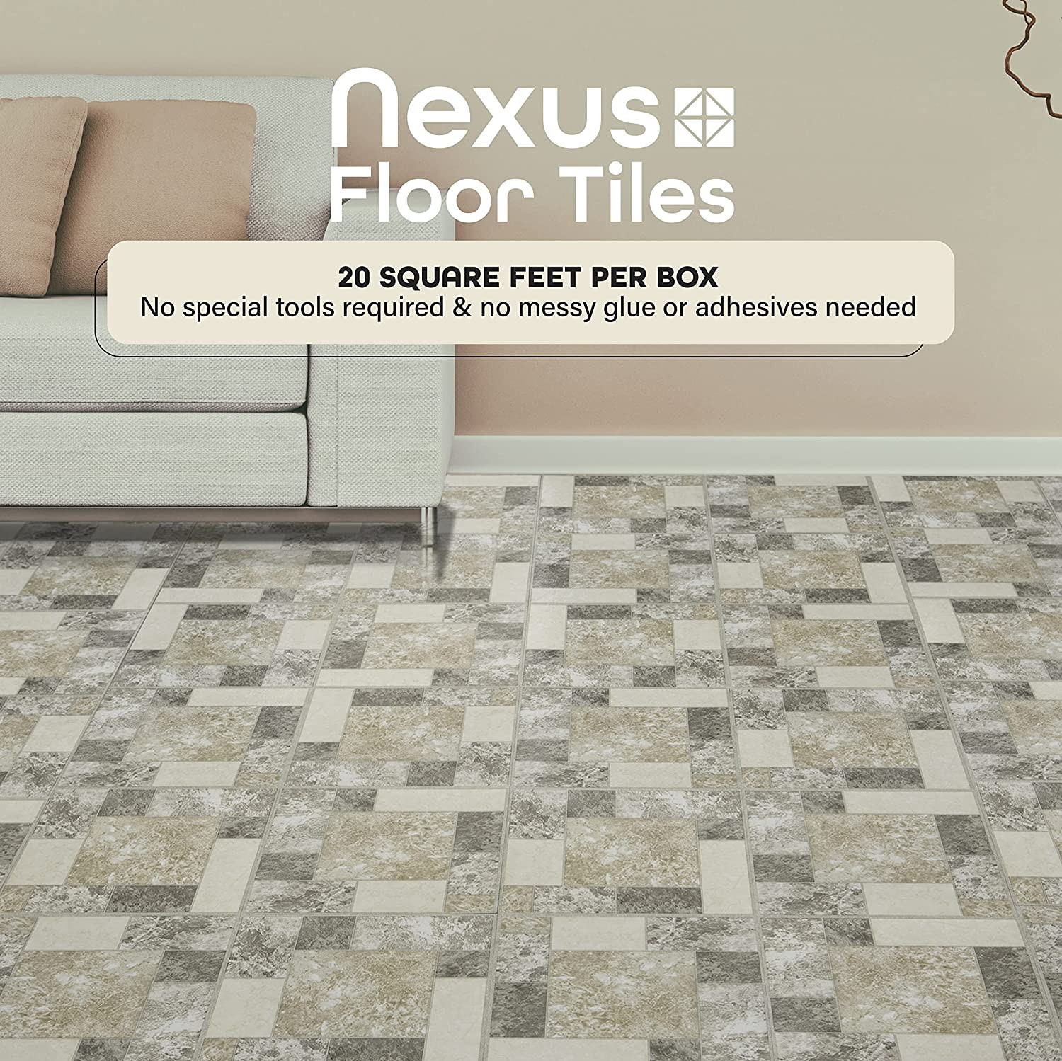 12X12 Luxury Self Adhesive Vinyl Floor Tile Peel and Stick Flooring Tile 20 Pack