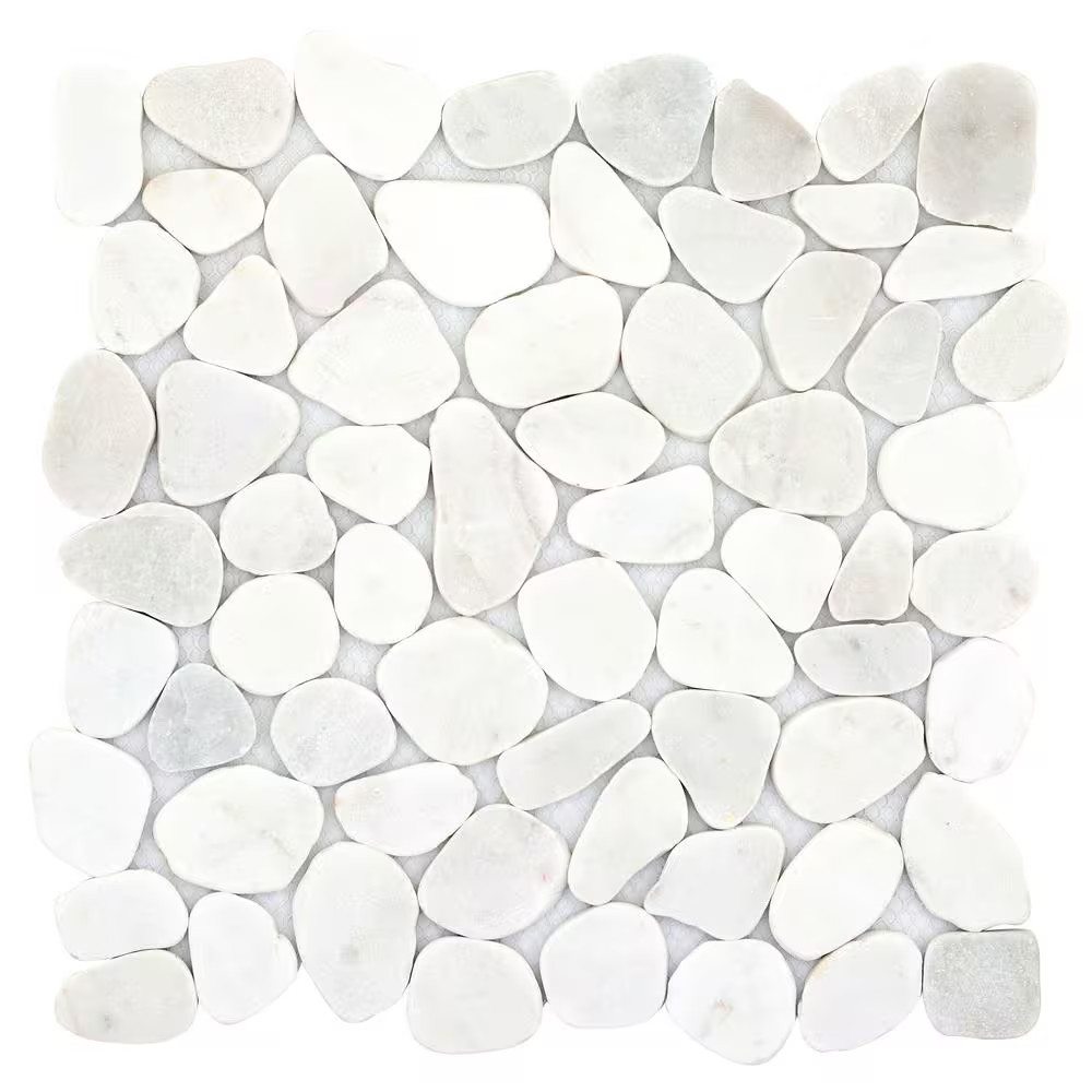 Cultura White Honed and Tumbled 11.81 In. X 11.81 In. X 8 Mm Pebbles Mesh-Mounte