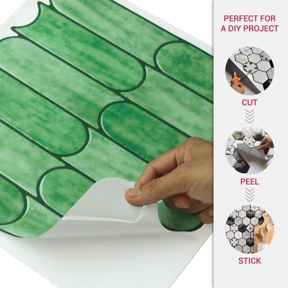 Mosaicowall 3D Diamond Peel and Stick Tiles for Wall Beige and Light Green Stick