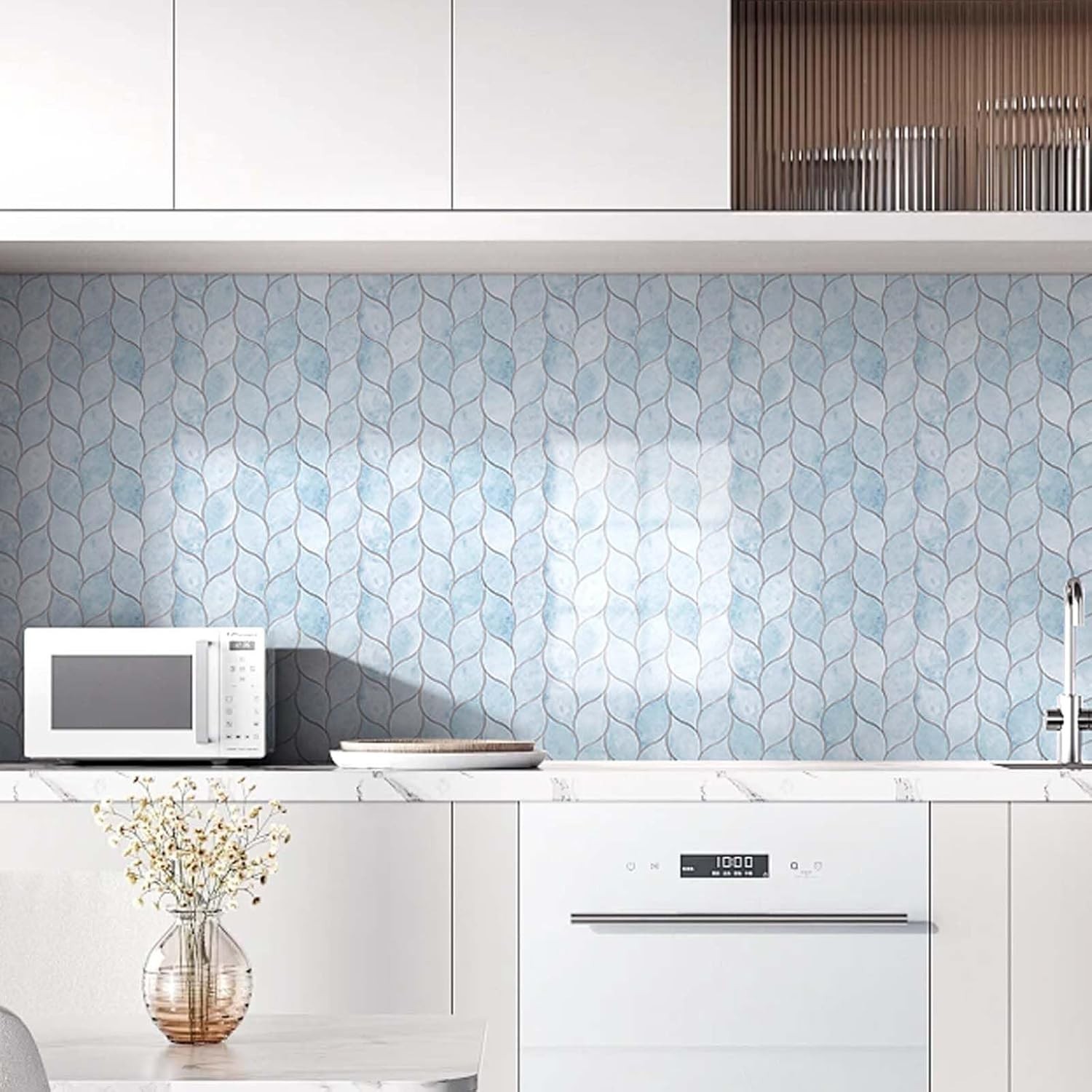 10-Sheet Peel and Stick Backsplash Tile for Kitchen Self Adhesive Pastel Blue S5