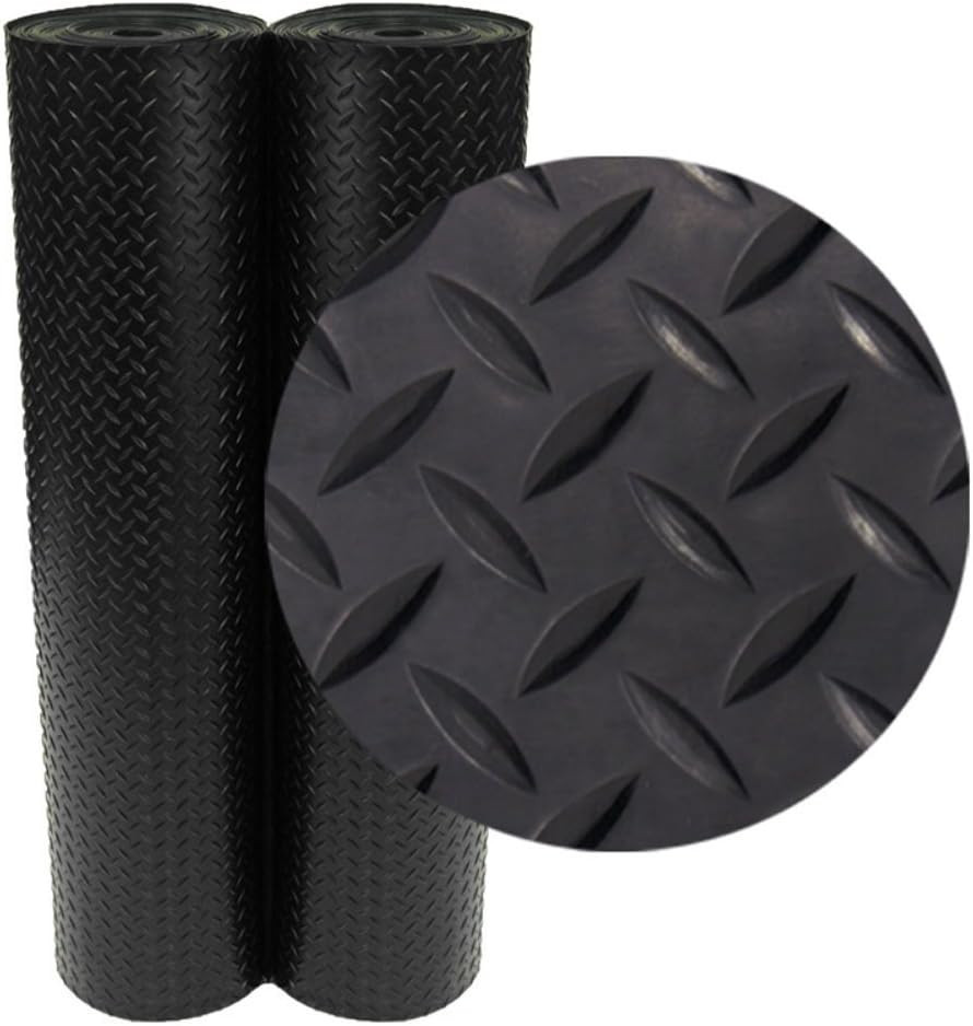 Diamond-Plate Rubber Flooring Roll – 3 Mm X 4 Ft X 7 Ft Roll – Black
