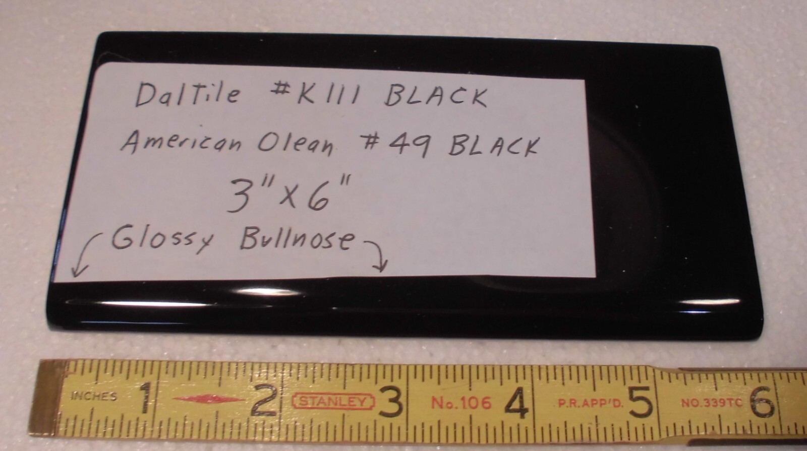 Gloss Black 3″ x 6″ Ceramic Tile Bullnose Trim Edge Subway by American Olean NEW
