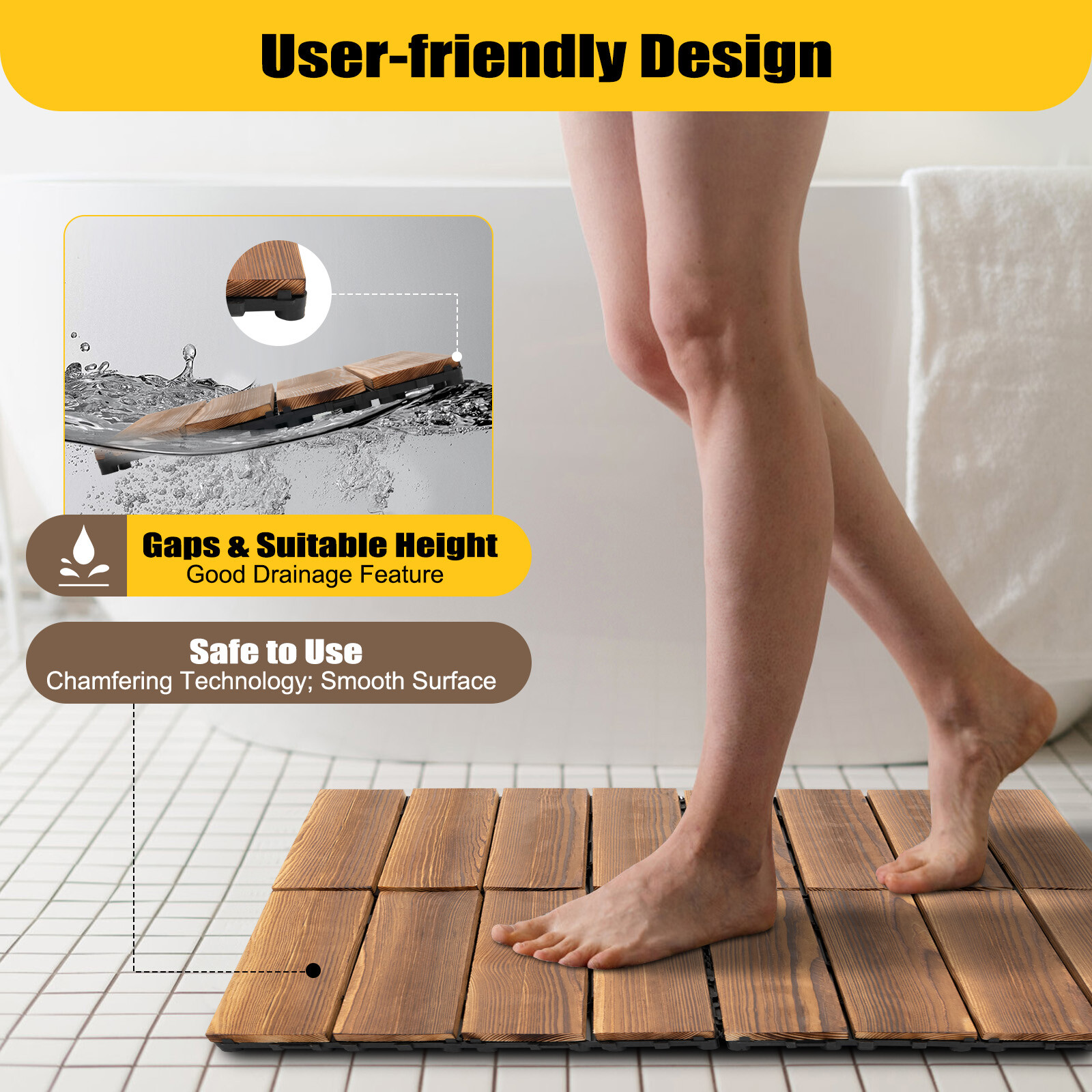 36Pcs Hardwood Interlocking Patio Deck Tiles Wood Flooring DIY Outdoor 12”x12”