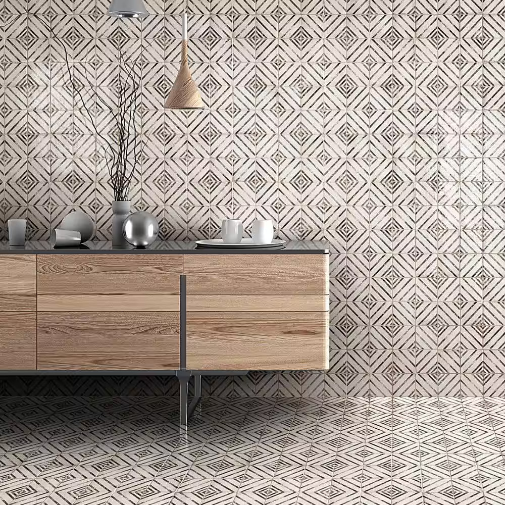 Vivace 4 In. X 4 In. Glossy Motif Rice Porcelain Tile (5.38 Sq. Ft./Case)