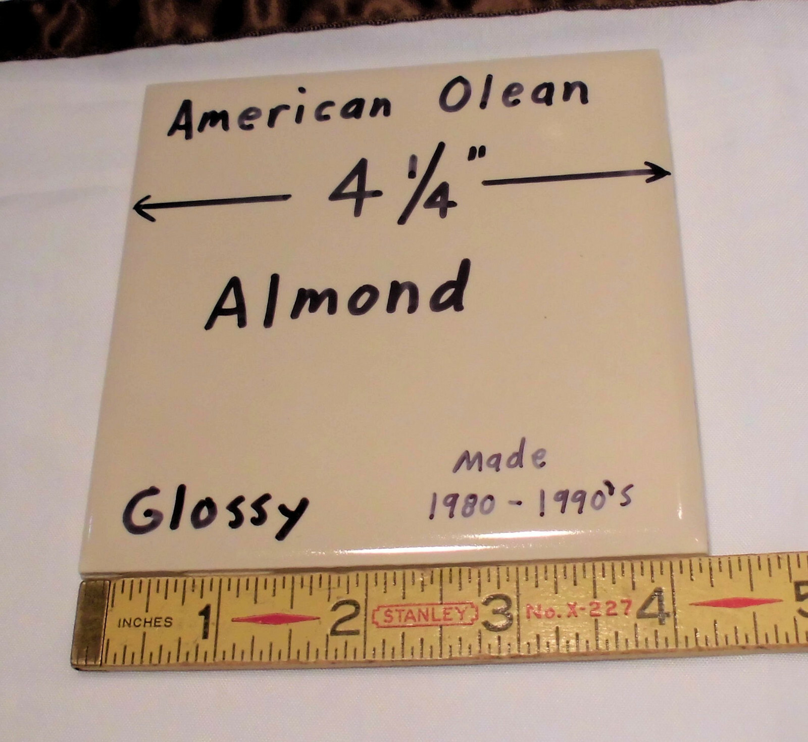1 pc. Vintage Almond: 4-1/4″ Ceramic Tile by American Olean Co. New Old Stock