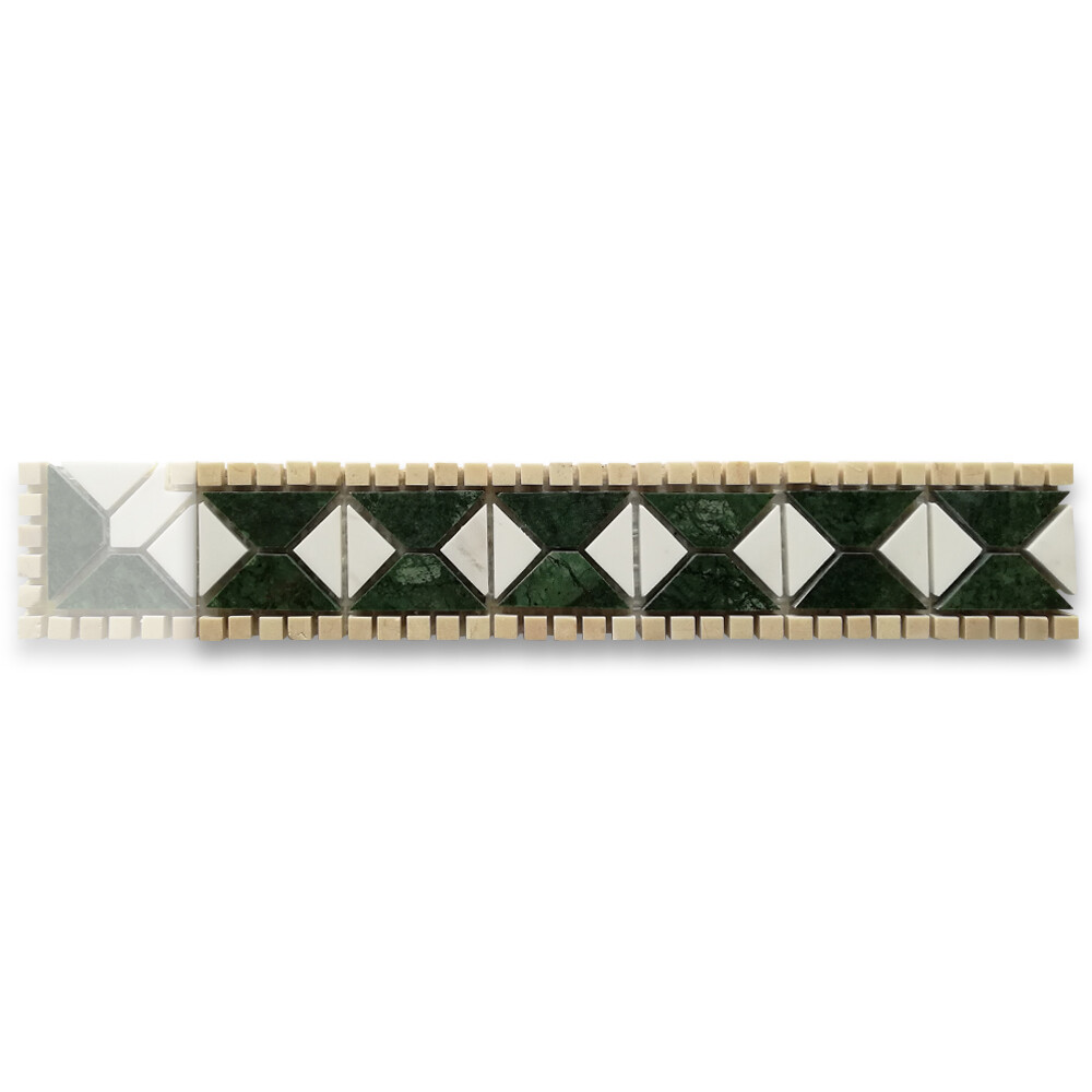 B0037P Marble Mosaic Border Listello Accent Tile Tahitian Green Polished