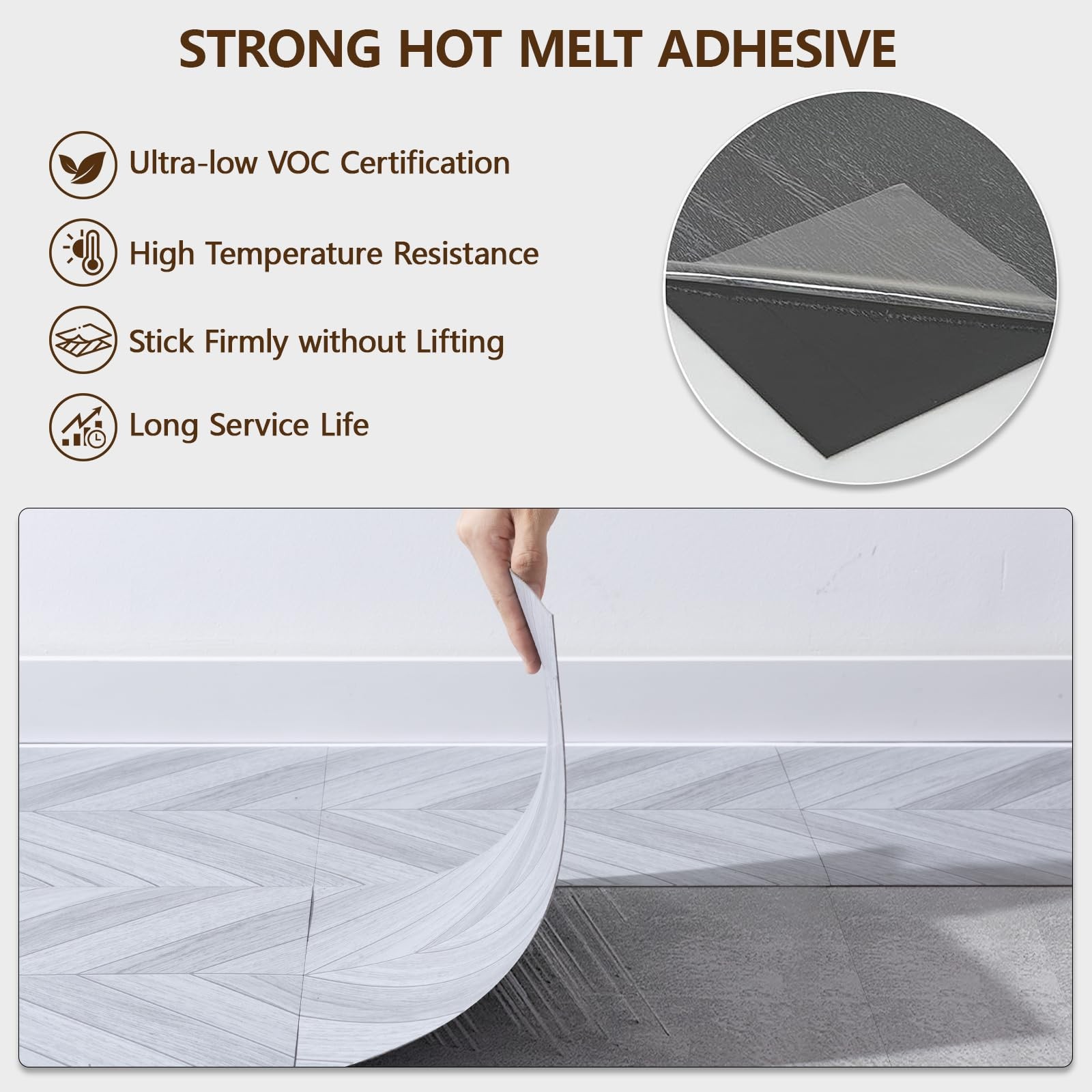 Peel and Stick Floor Tile, 10-Pack 12″ x 12″ Herringbone Wood Look Waterproof…