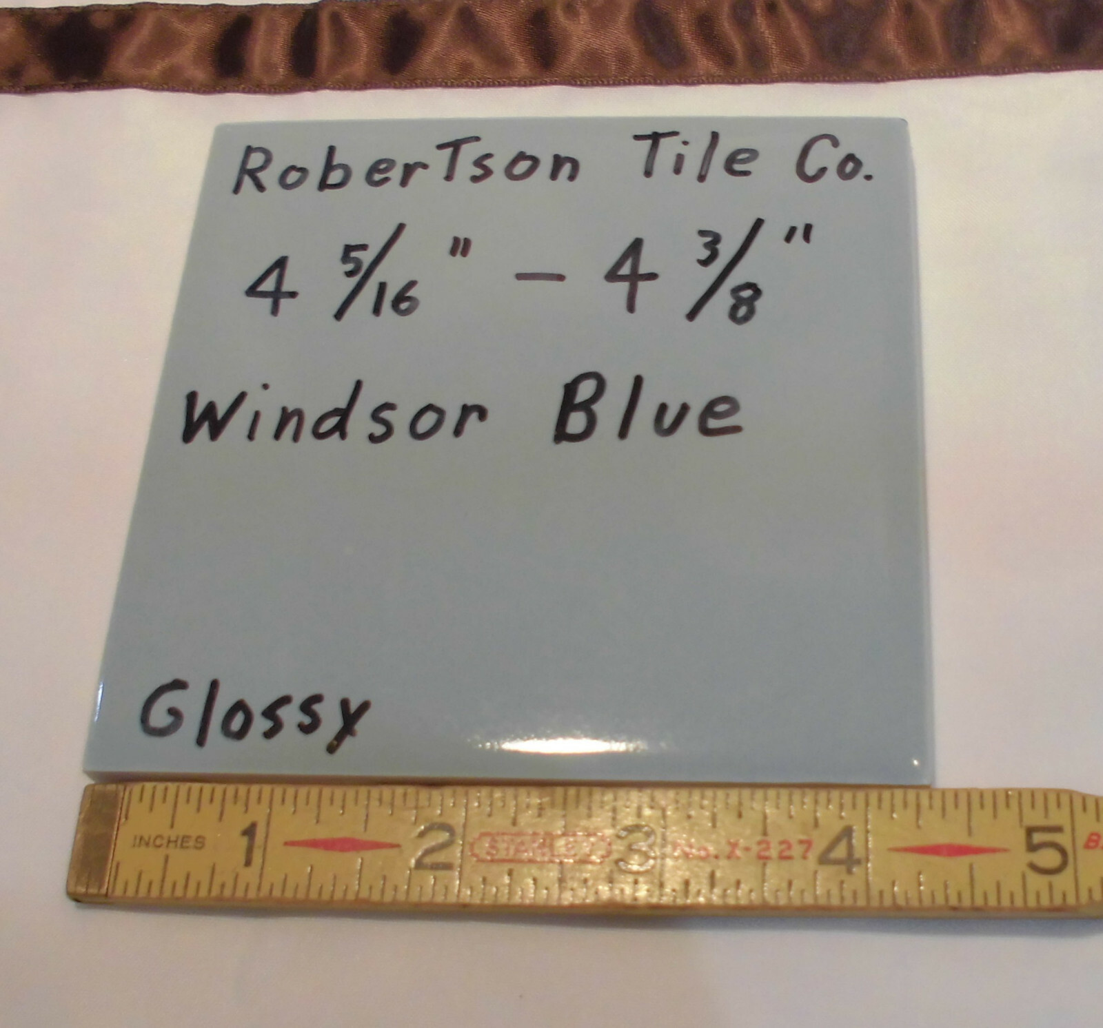1 pc. Vintage *Windsor Blue* Glossy Ceramic Tile 4-5/16″- 4-3/8″ Robertson Co.