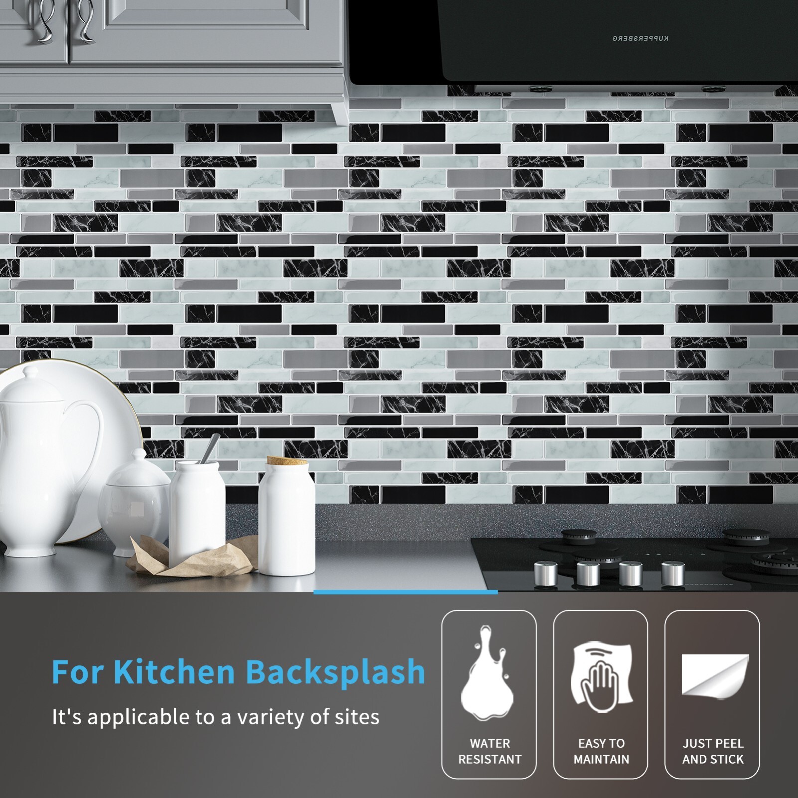 Longking Peel and Stick Backsplash Self-Adhesive Wall Tile Marble Stone 20-Piece