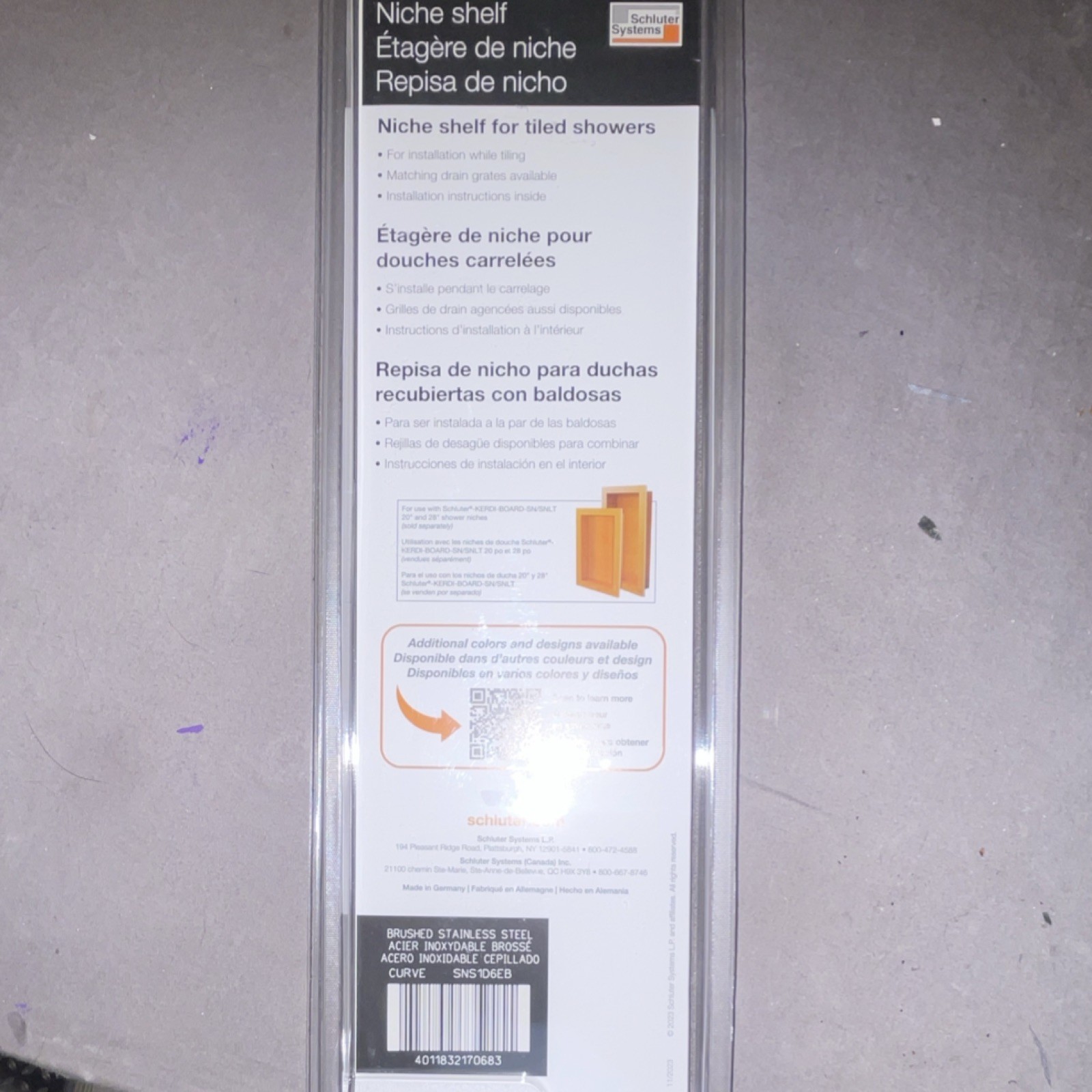 Schlüter Niche Shelf Brushed Stainless Steel Curve for KERDI-BOARD-SN SNS1D6EB