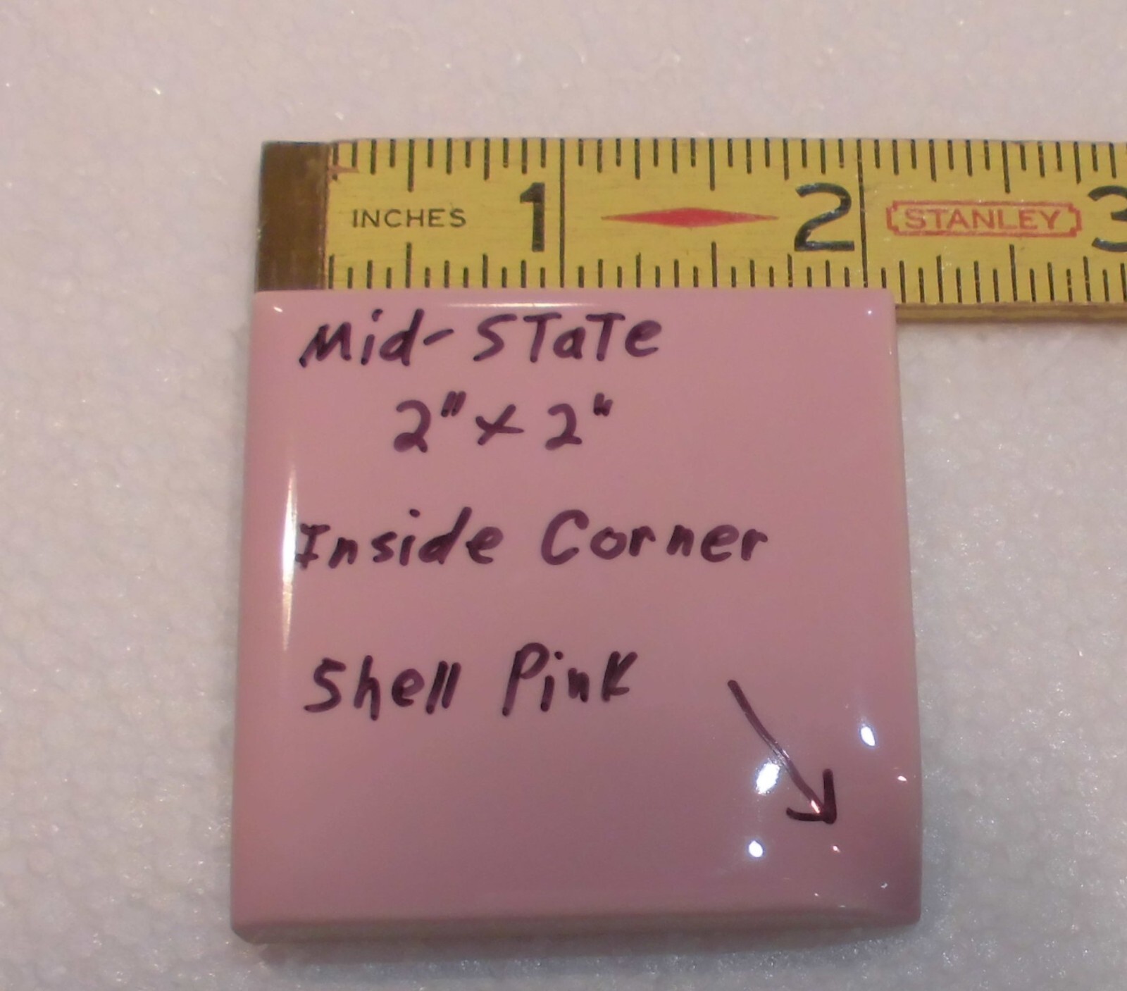 1 pc. Shell Pink: 2″ X 2″ X 5/16″ Ceramic Surface Bullnose Inside Corner Tile