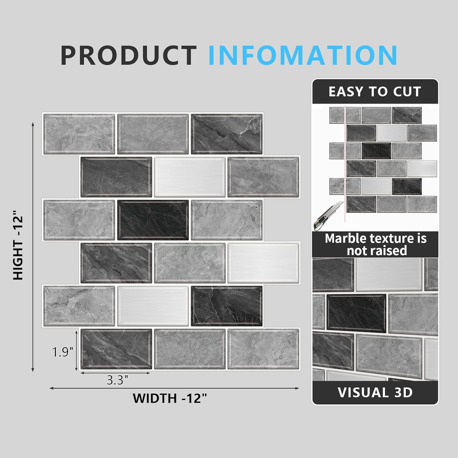 10-piece set of self-adhesive metro-style tile splashbacks for kitchens