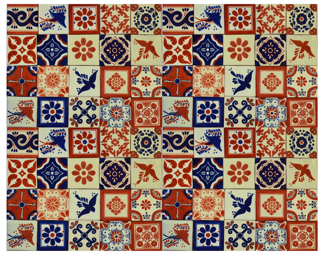 100 PCS MEXICAN TALAVERA TILES 4×4 TERRACOTTA & BLUE MIX FOLK ART