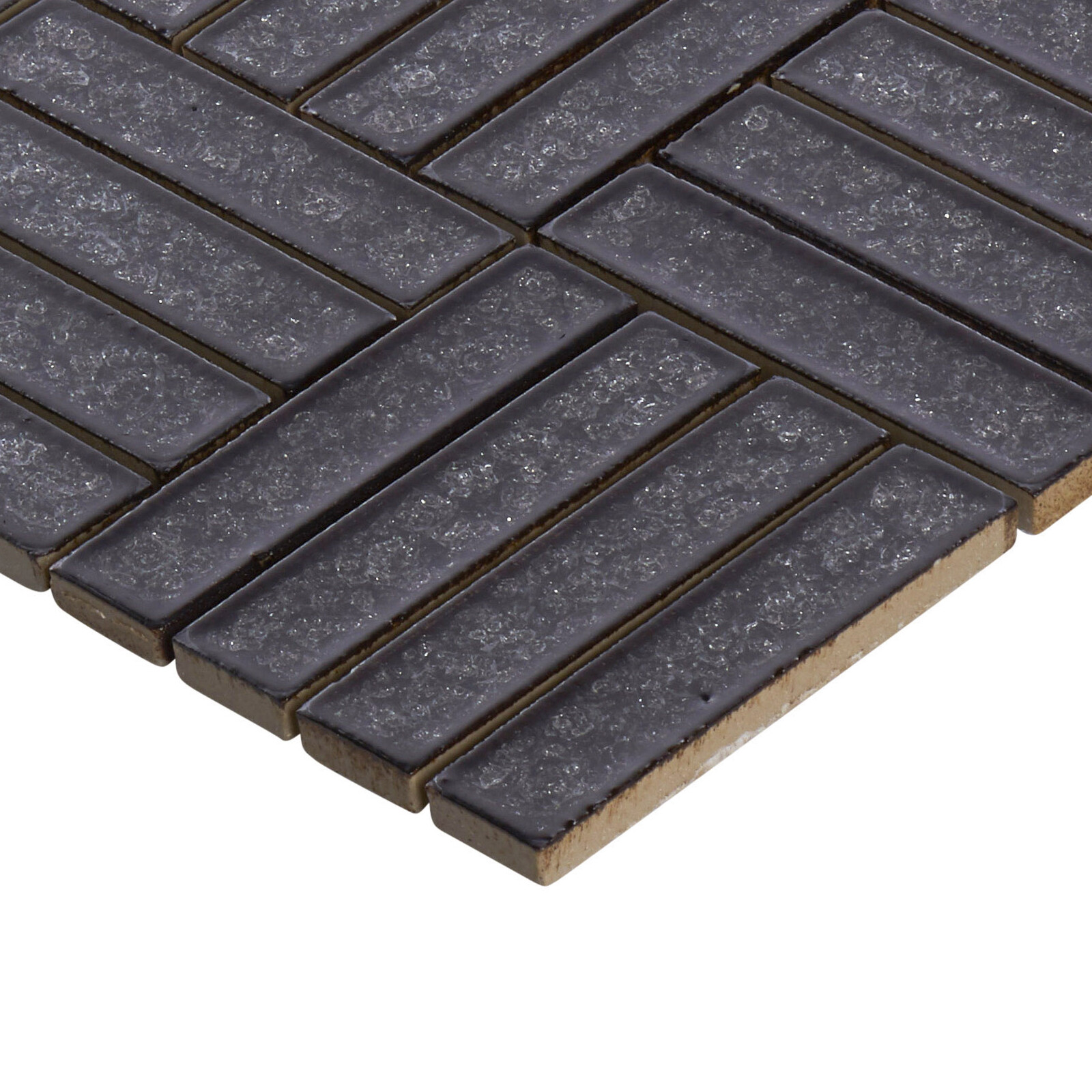 Black Crackle Glass Basketweave Parquet Mosaic Tile Kitchen Bath Wall Backsplash