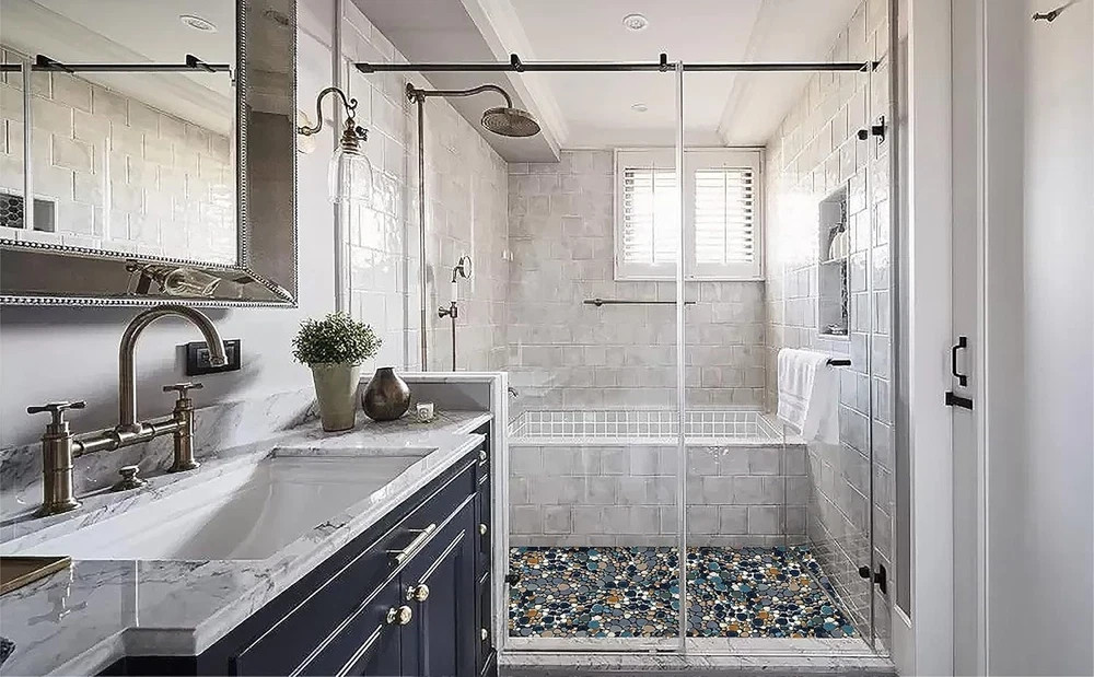Aqua Cobalt Blue Pebble Tile for Stunning Shower Floors & Backsplashes