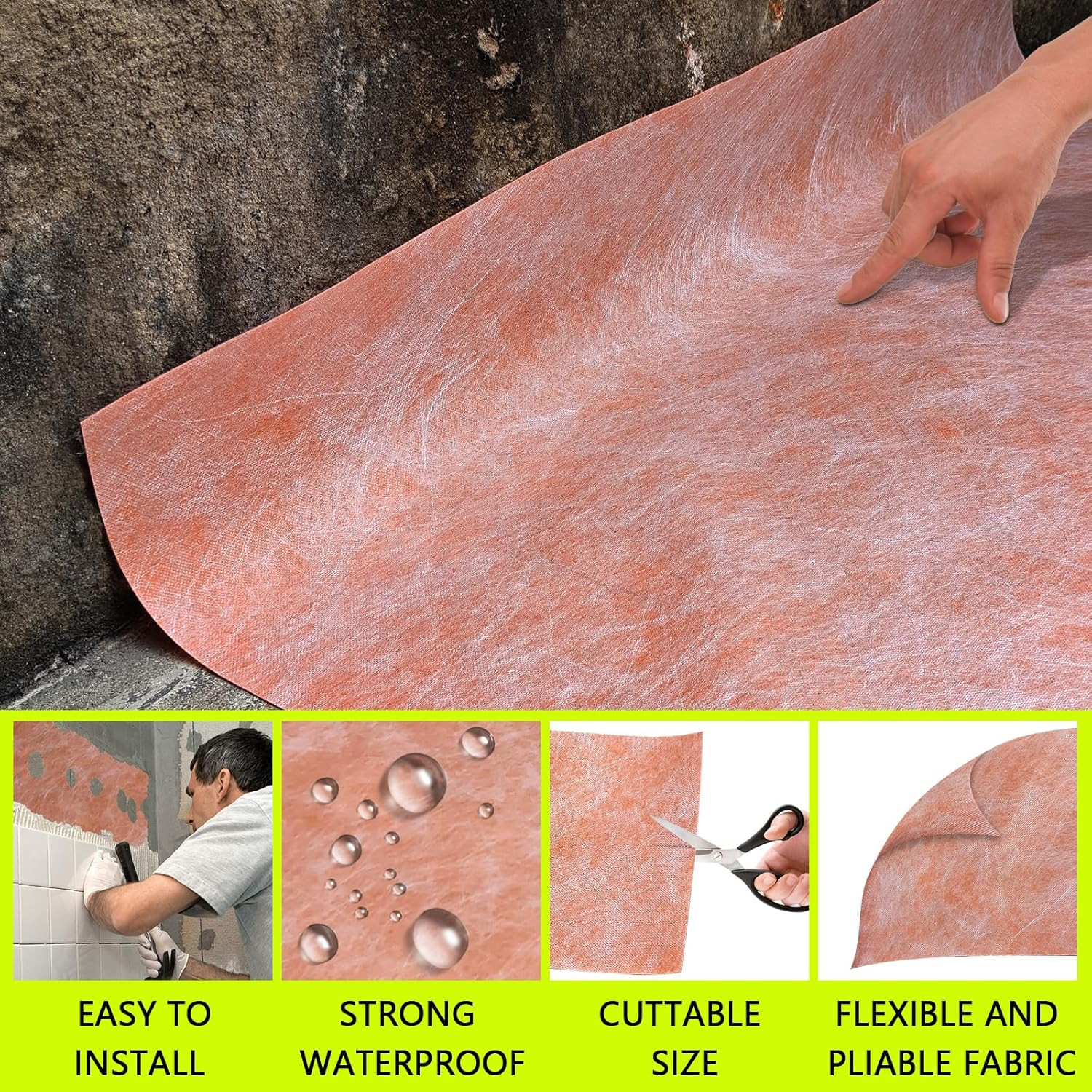Waterproof Membrane 23.6Mils/0.6Mm Thickness 3.3X98.4’/ 323 Sq Ft Tile Underlaym