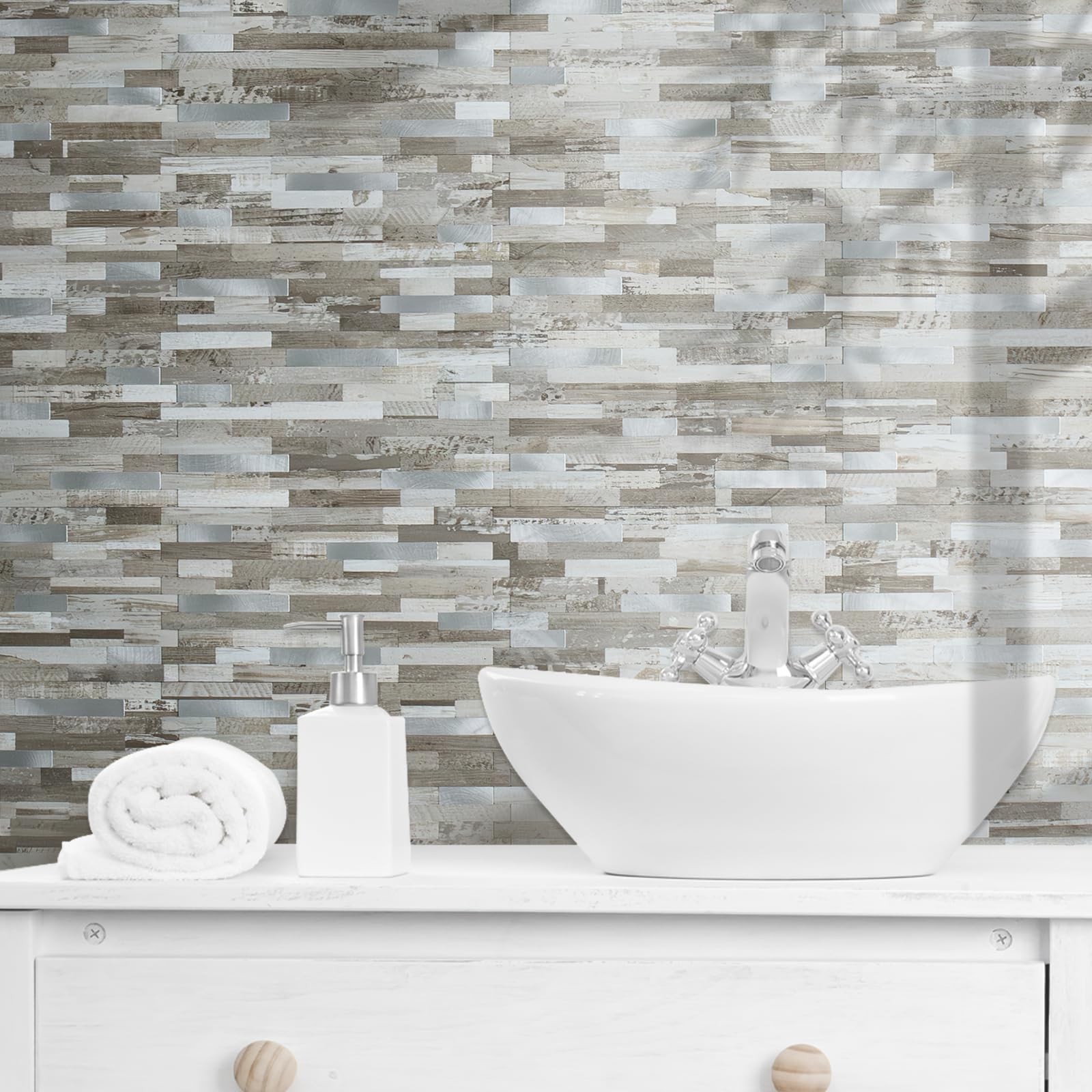 AULIGET 20 Sheets Peel and Stick Backsplash, Coffee & Brown Wood Look PVC Mix…