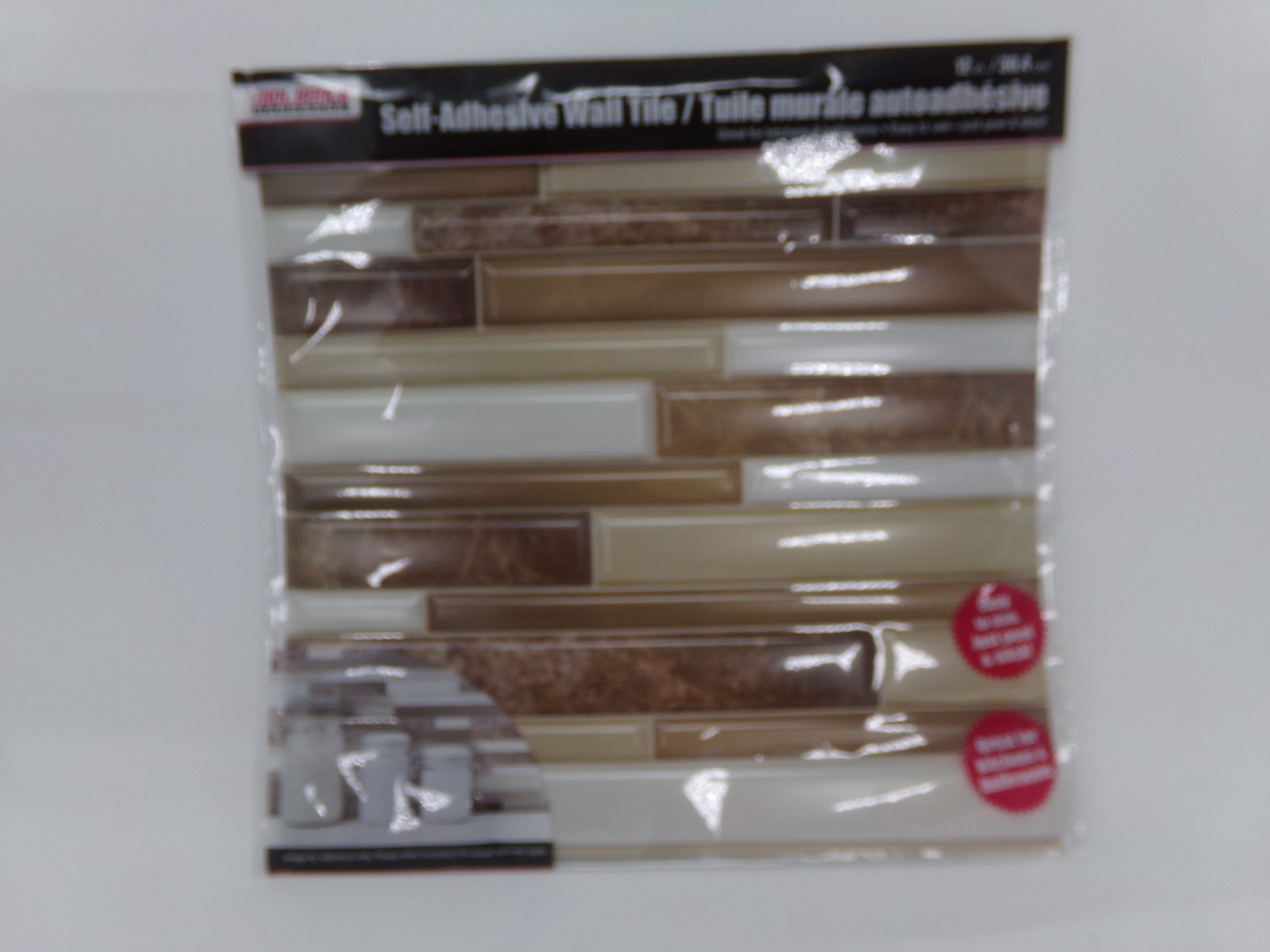 LOT 6 Sheets Hardware Self Adhesive Tan Brown & White Plastic Wall Tile 12 x 12″