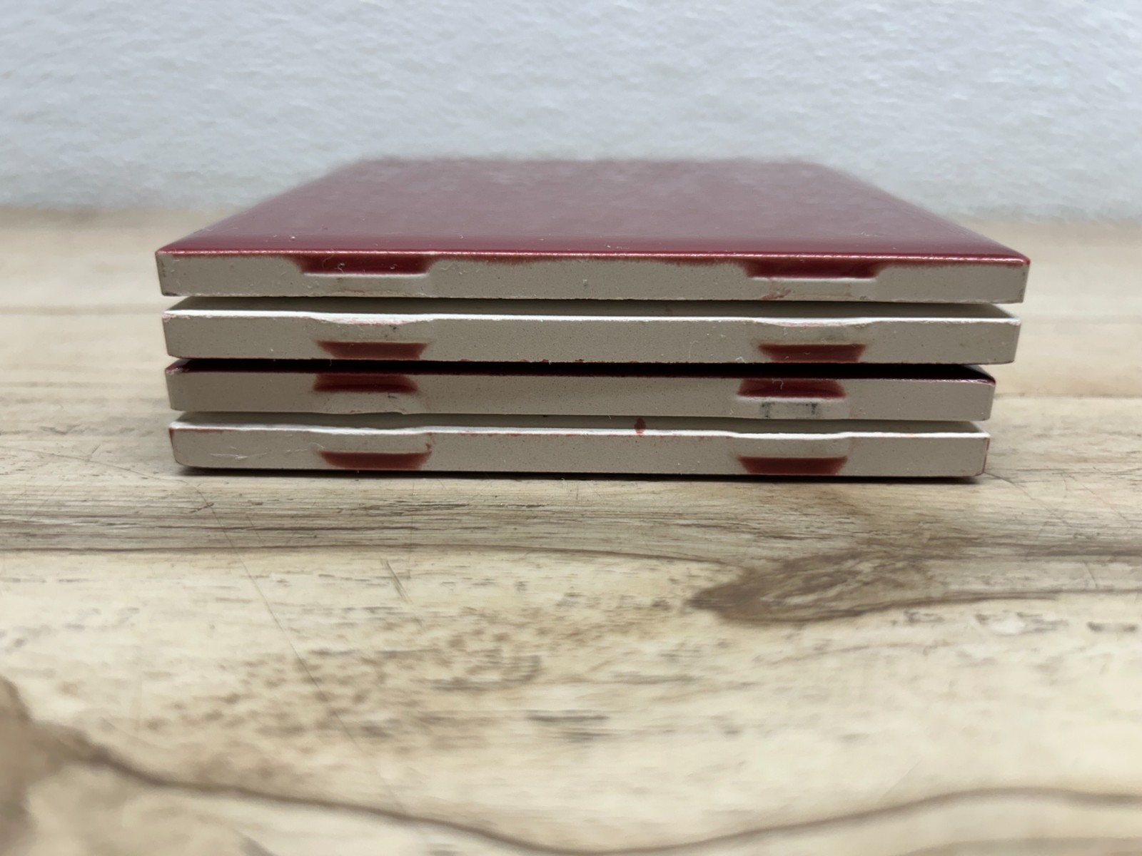 Vintage Lot Of 4 Ceramic Bath/Kitchen Wall Tiles 4.25 Inch Square Burgundy Red