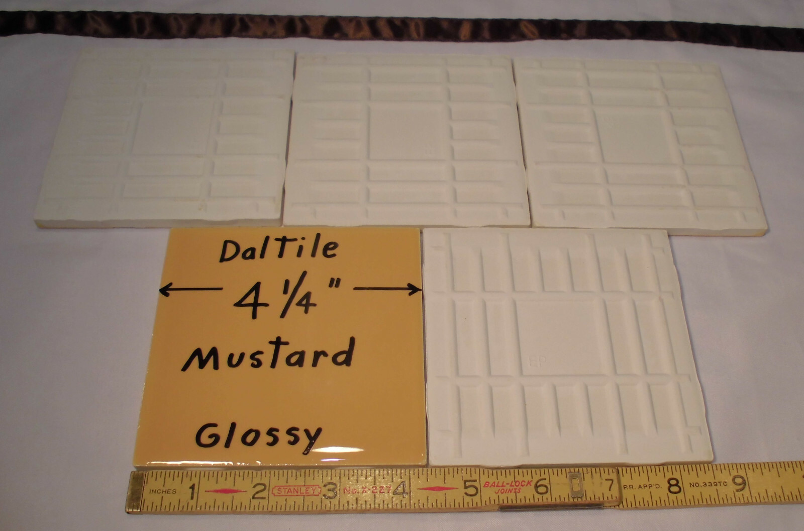 5 pcs. *Mustard* Glossy Ceramic Tiles by Daltile; 4-1/4″ New Stock; Yellow-Gold