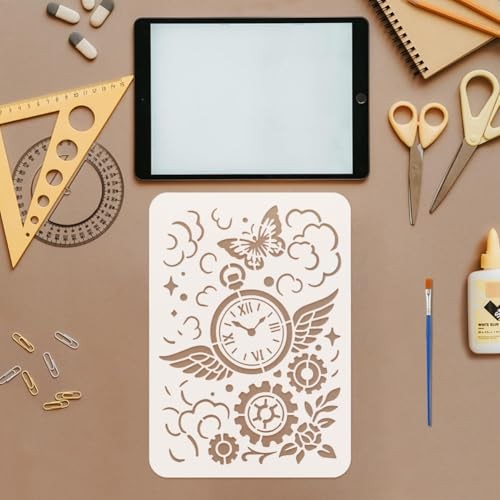 4Styles Vintage Gears Clocks Stencils with a Brush Creative Gears Clocks