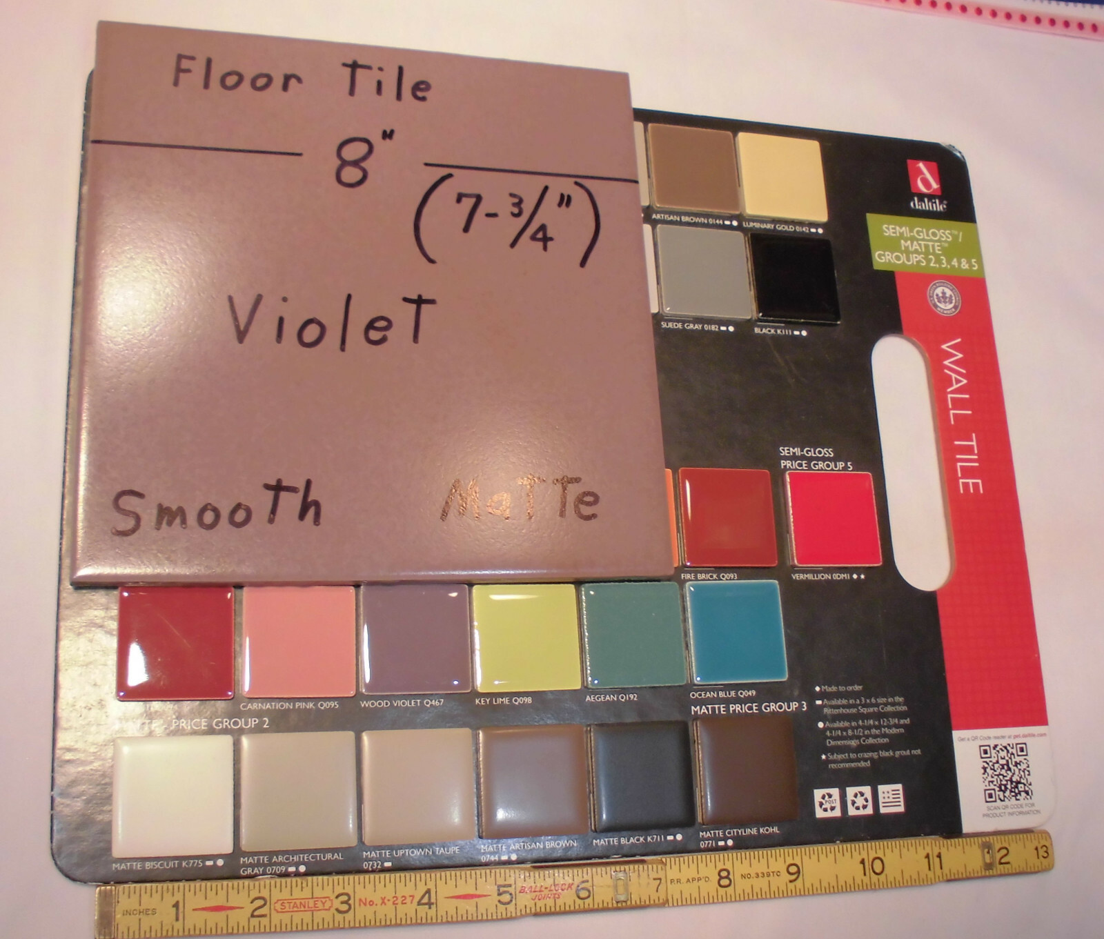 1 pc. “Violet-Pale Purple” Ceramic / Porcelain Floor Tile 8″ X 8″ Smooth Matte
