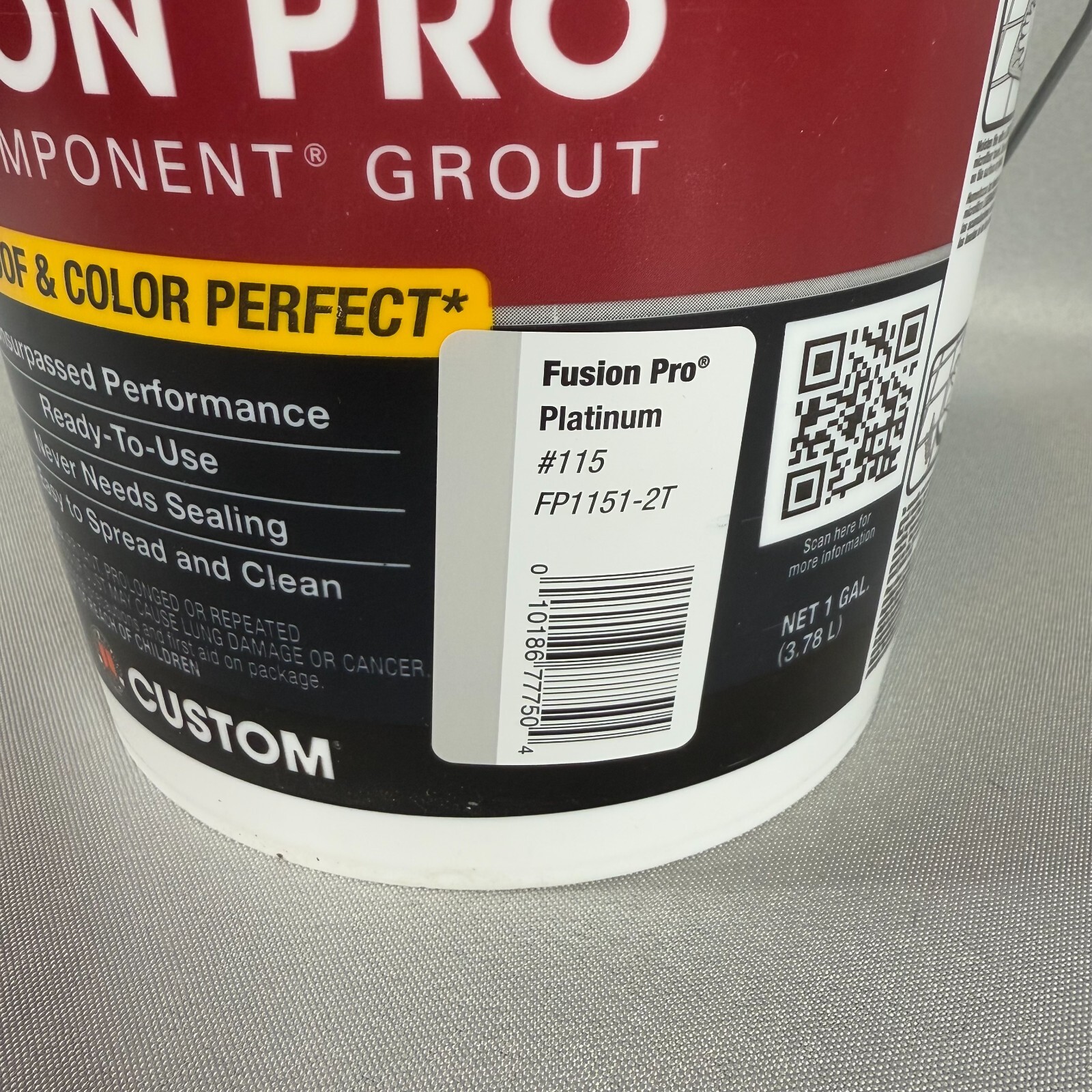 Fusion Pro #115 Platinum Single Component Grout 1 Gallon Stain Proof New Sealed