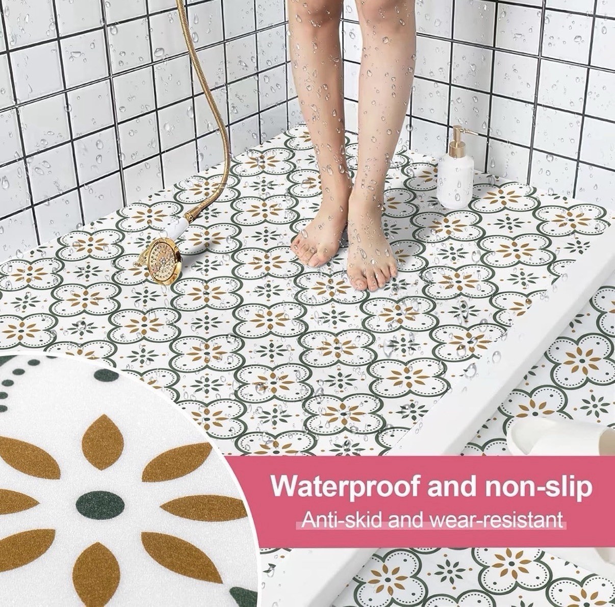 Peel and Stick Floor Tile Stickers Dark Green Floral Vinyl 7.8 x 7.8 in 10 Pack