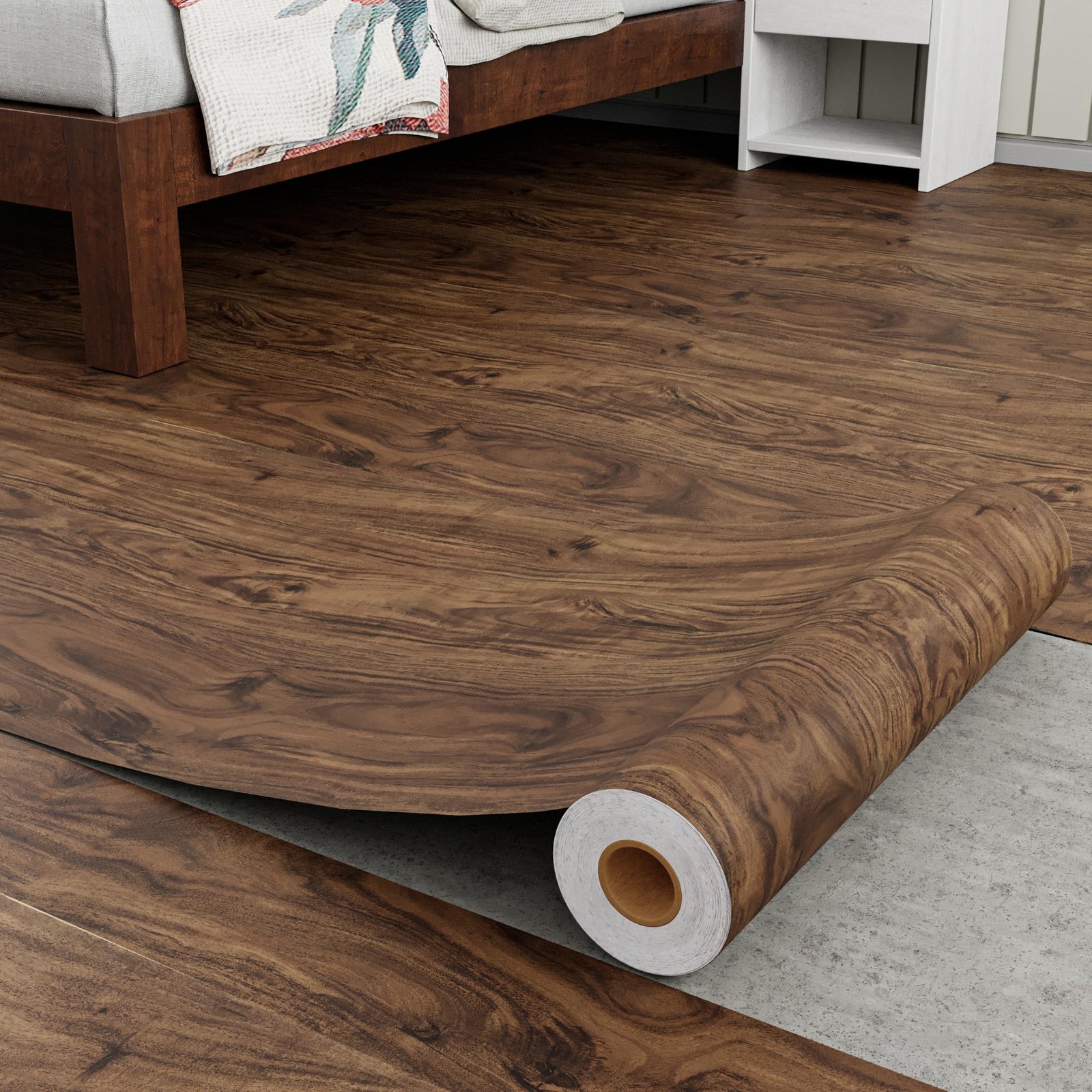 Wood Grain Vinyl Flooring Roll 15.7″ x 118″ Brown Peel & Stick Waterproof Flo…