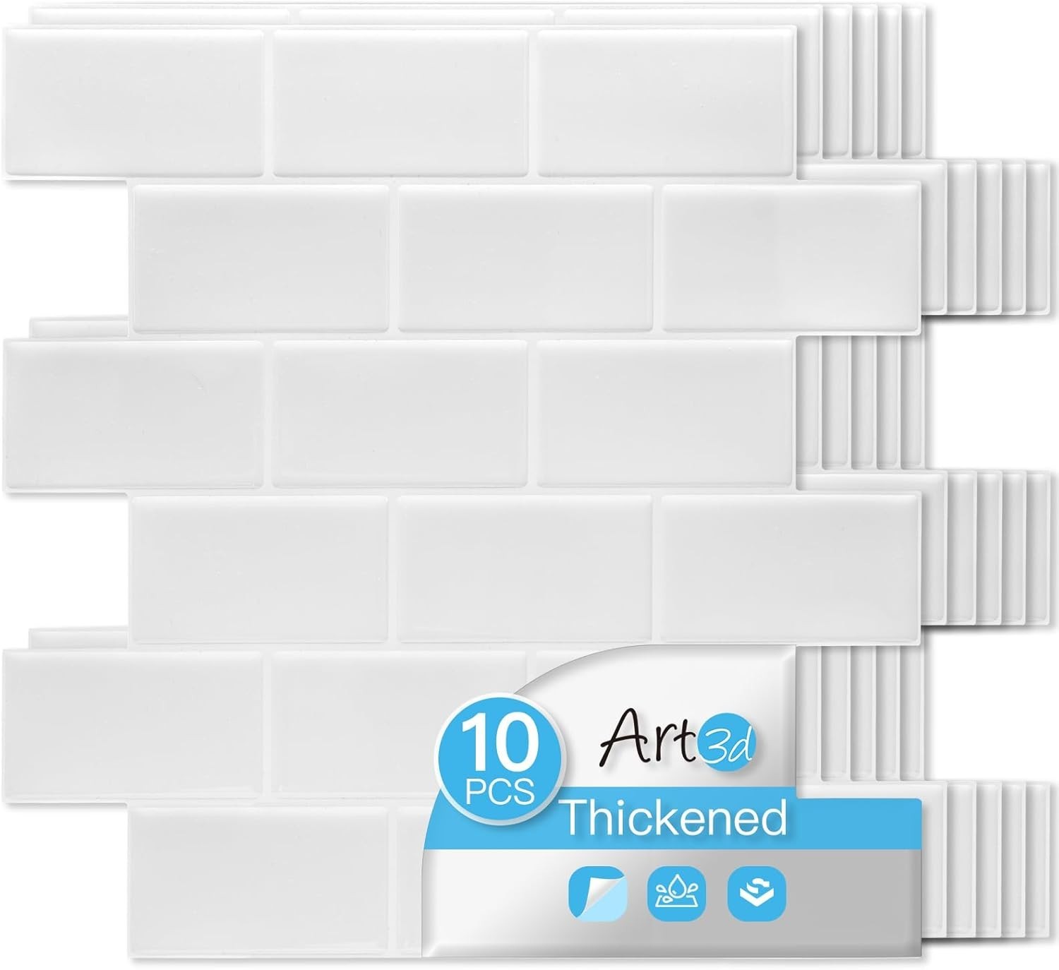 Modern Peel and Stick Tiles – 12″x12″ Thicker White Washed for Kitchen & Bath