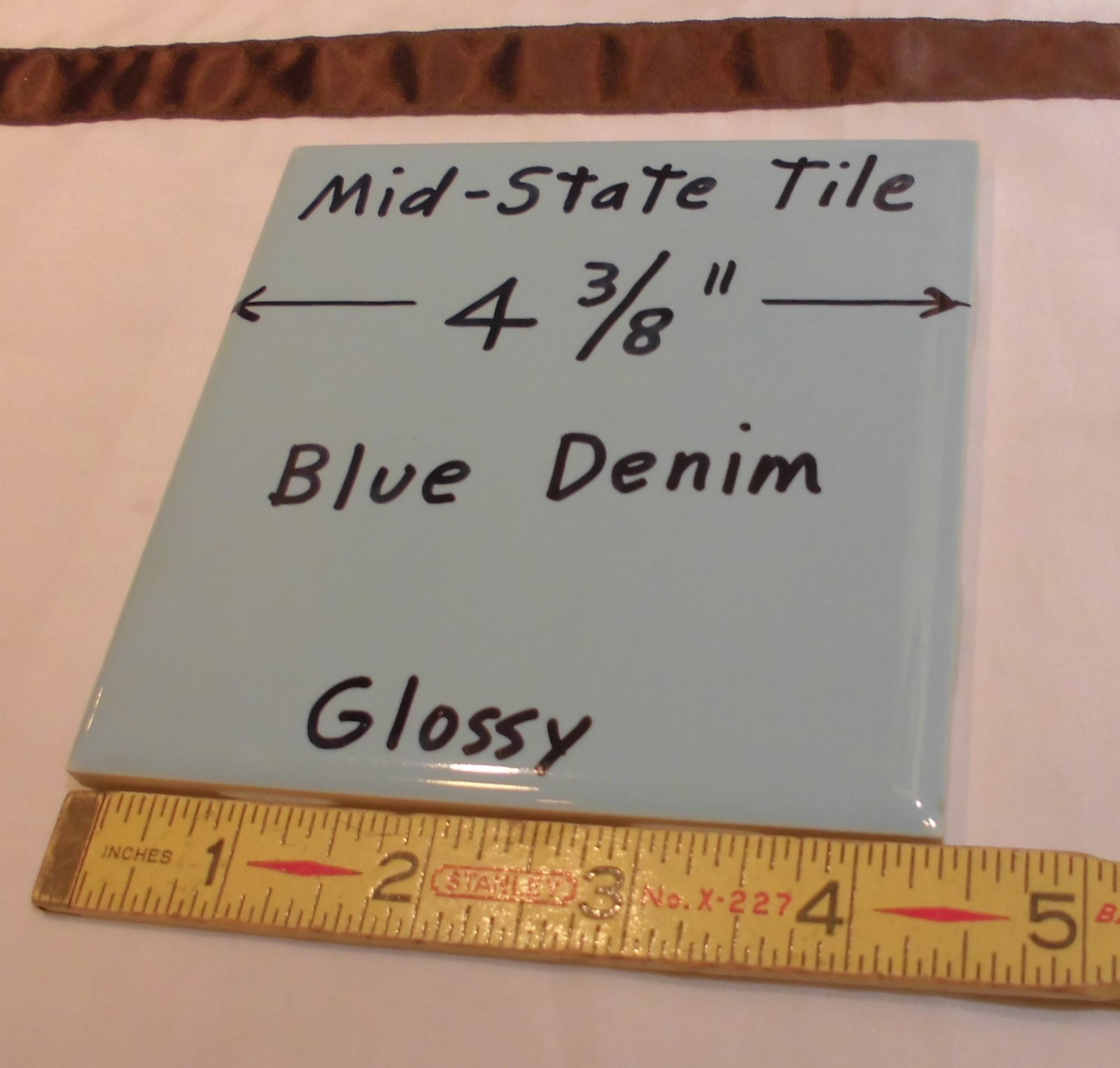 1pc. Vintage *Blue Denim* Glossy Ceramic Tiles…4-3/8″ by Mid-State-Tile NOS