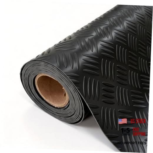 Garage Floor Mat, 2mm Thickened Ribbed PVC 4×8 FT Black(4-Tier Diamond)