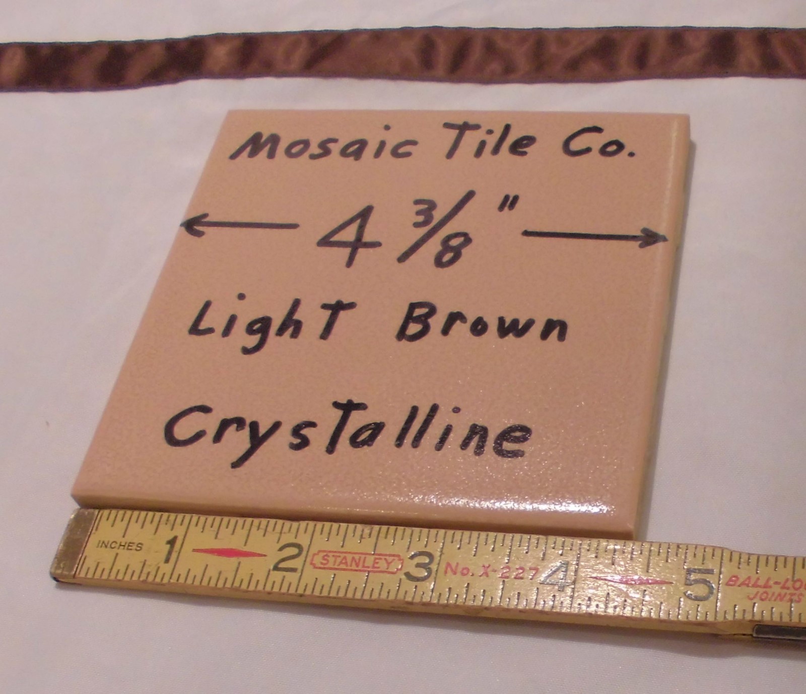 1 pc. *Light Brown* Ceramic Tile by Mosaic Tile Co. 4-3/8″ Crystalline Glazed