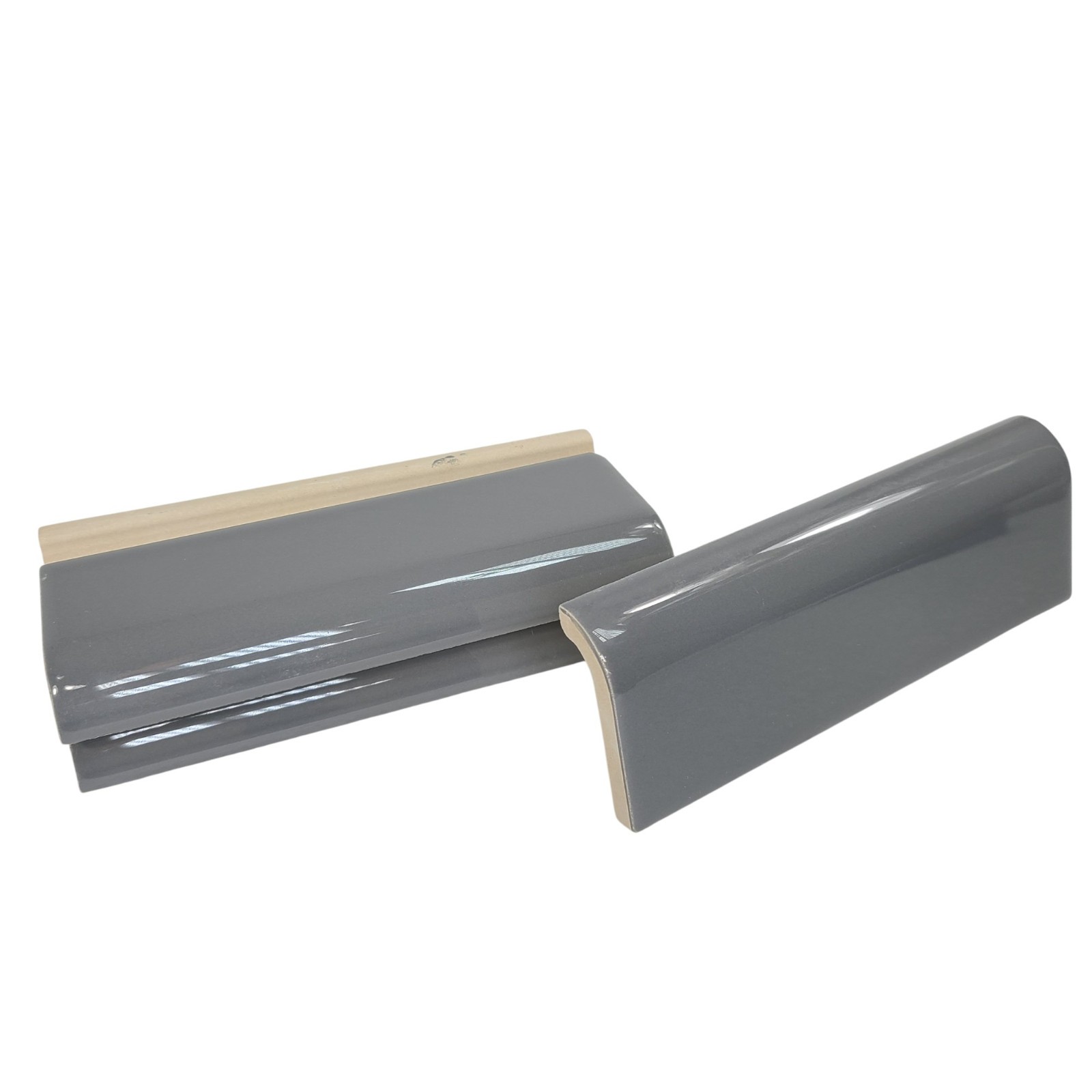 Suede Gray Ceramic Tile Mudcap Subway Trim Mud Cap Grey Mid Century Modern Retro