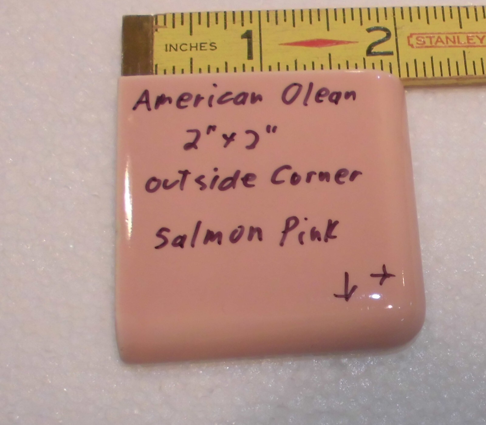 1 pc. Salmon Pink: 2″ X 2″ X 5/16″ Glossy Ceramic Surface Bullnose Corner Tile